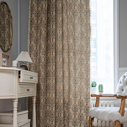 Miniatura 2 de ENJOYBRIDAL - 2 paneles de cortinas, florales, estilo bohemio, de granja, rústico o clásico, semitraslúcidas, con bolsillo para cortinero y borlas,