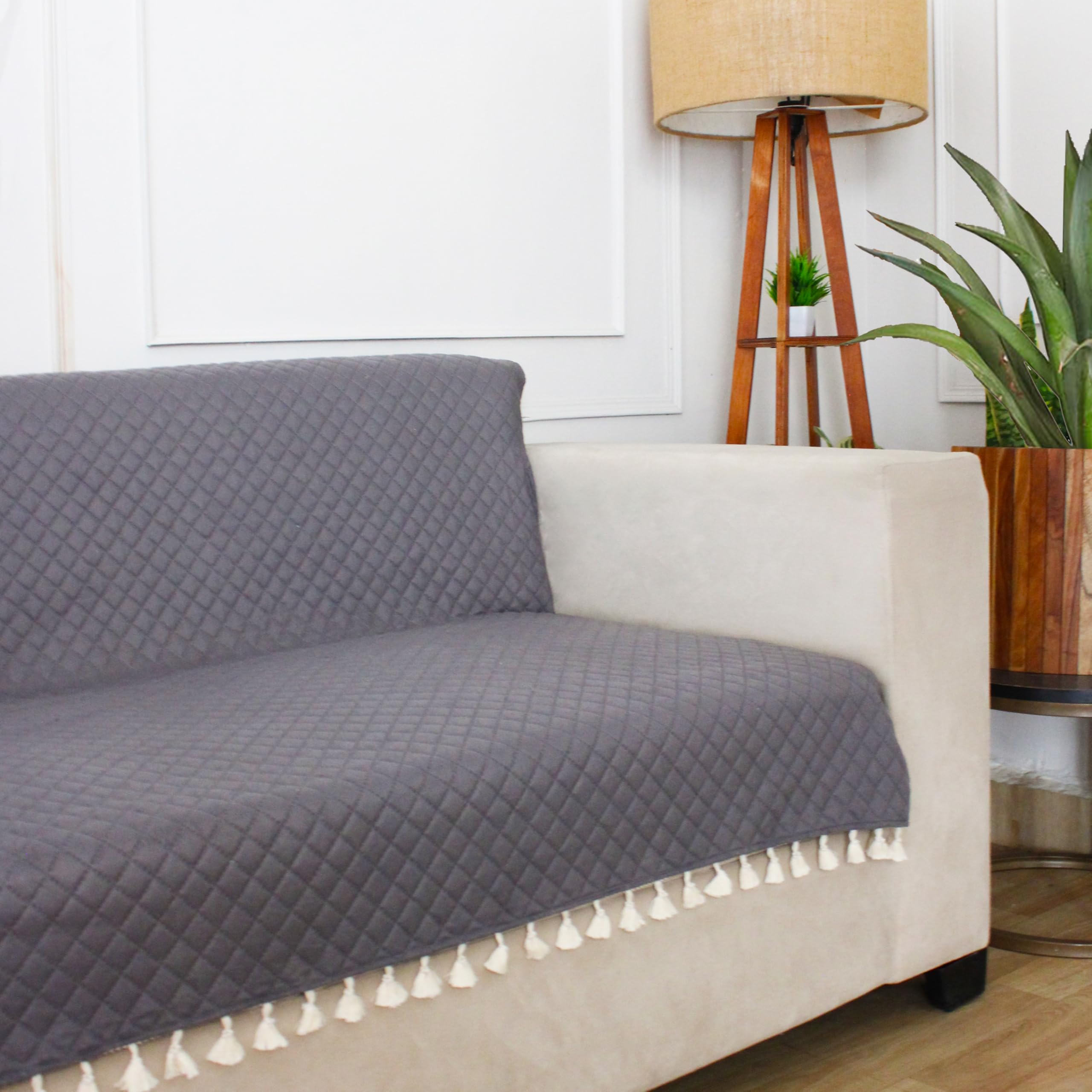 STITCHNEST 'Maison Plush Series' Quilted Velvet Sofa Cover 3+1+1 Seater Fully Covered | Premium Soft Fabric, Washable &