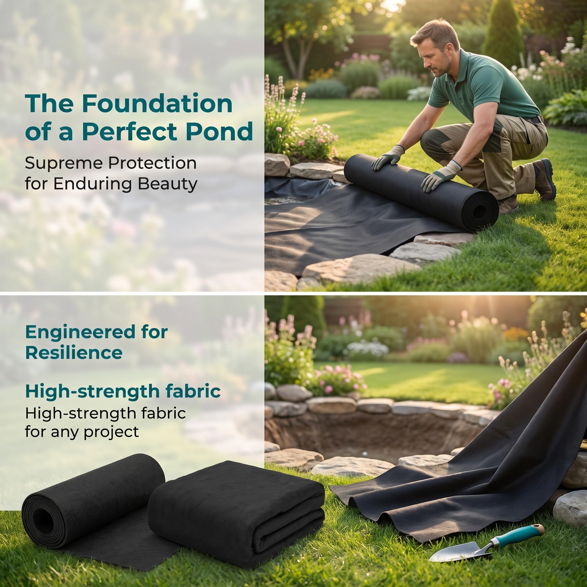Tessuto di Base Resistente per Laghetti, Telo Geotessile Non Tessuto per Laghetti per Koi, Cascate E Giardino, 3,5 X 4 Metri, Strato Protettivo Durevole. 10'x 10'Pond Liner