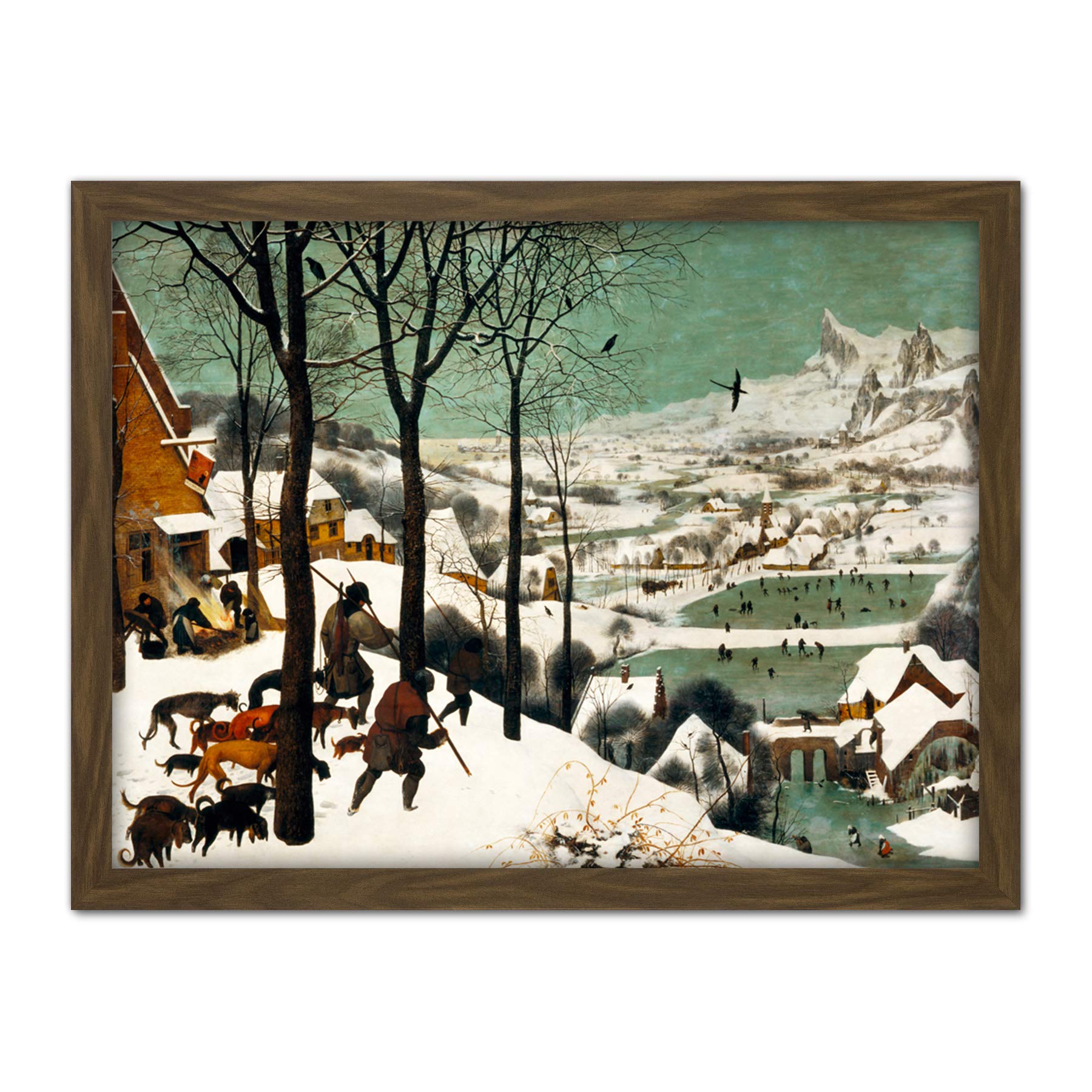 Fine Art Prints Framed Brown 18X24 Pieter Bruegel The Elder Hunters In The Snow Winter Large Framed Art Print Poster Wall Decor 18X24