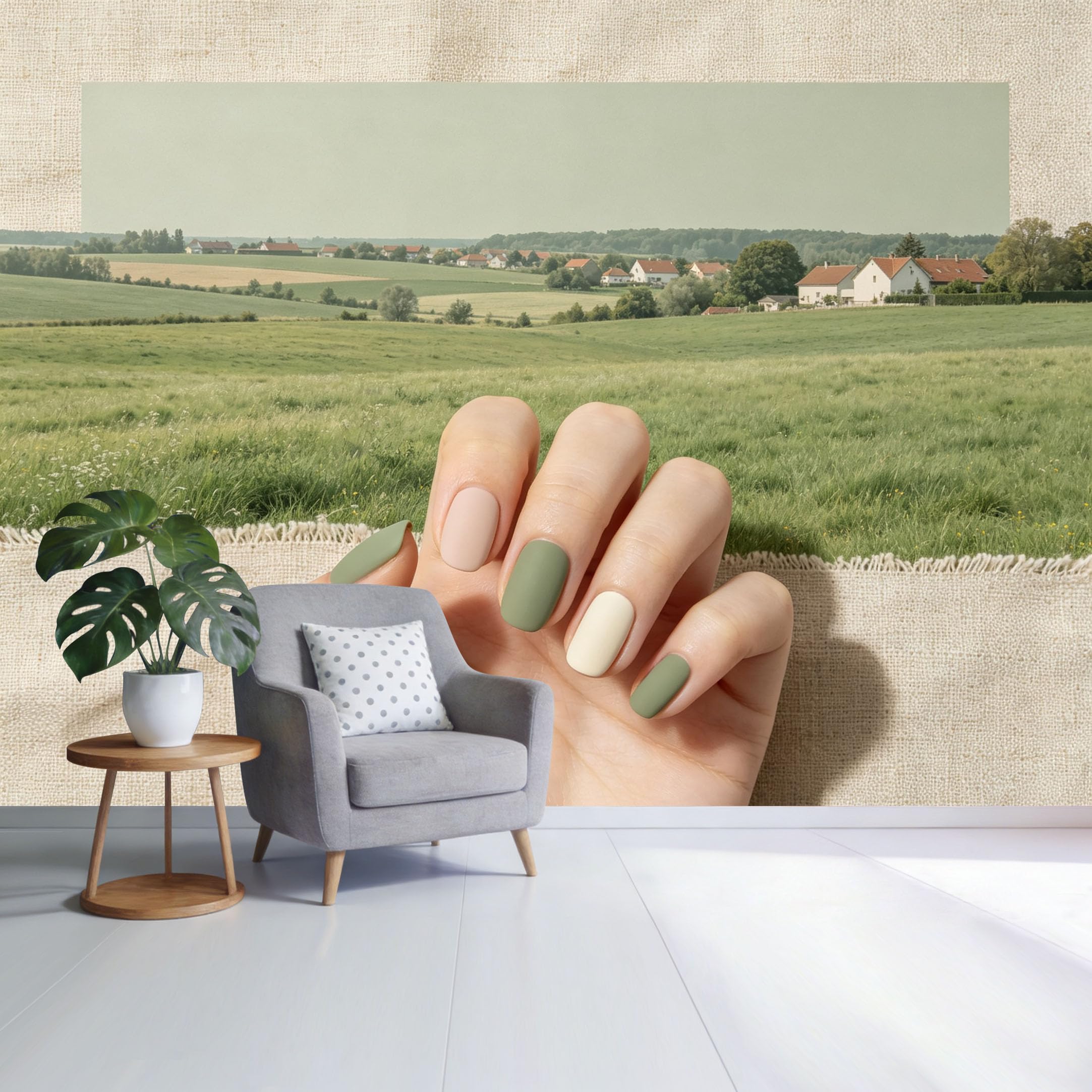 Custom Size Wall Mural Countryside Landscape Green Meadow Farmhouse Pastoral View Minimalist Style SelfAdhesive Wall Fabric Removable Wallpaper for Home Office Decor