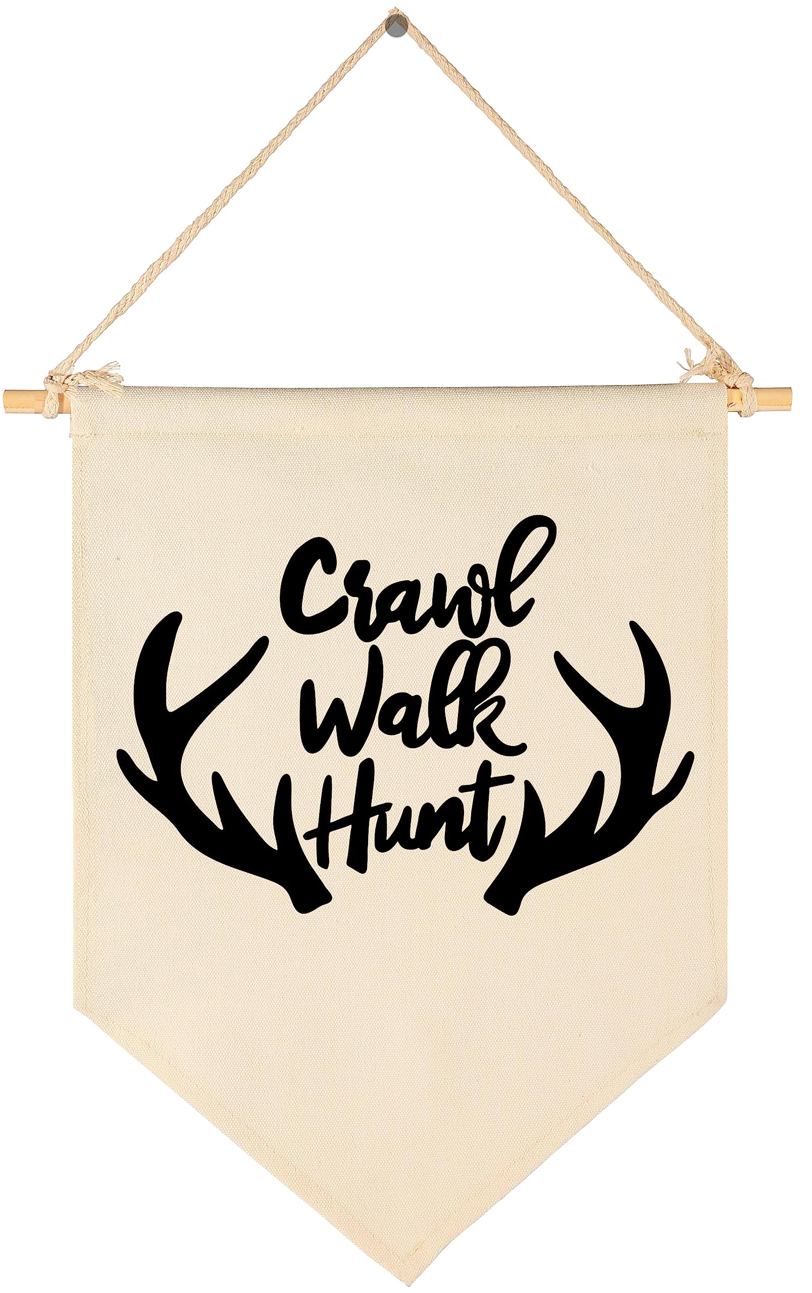 Crawl Walk Hunt,Woodland Deer-Nursery Pennant Banner Flag Sign Gift for Baby Newborn Boys Girls Kids-Banner Wall Decor for Nursery Bedroom Playroom-Baby Gift Shower-New Home Birthday Christmas Gift
