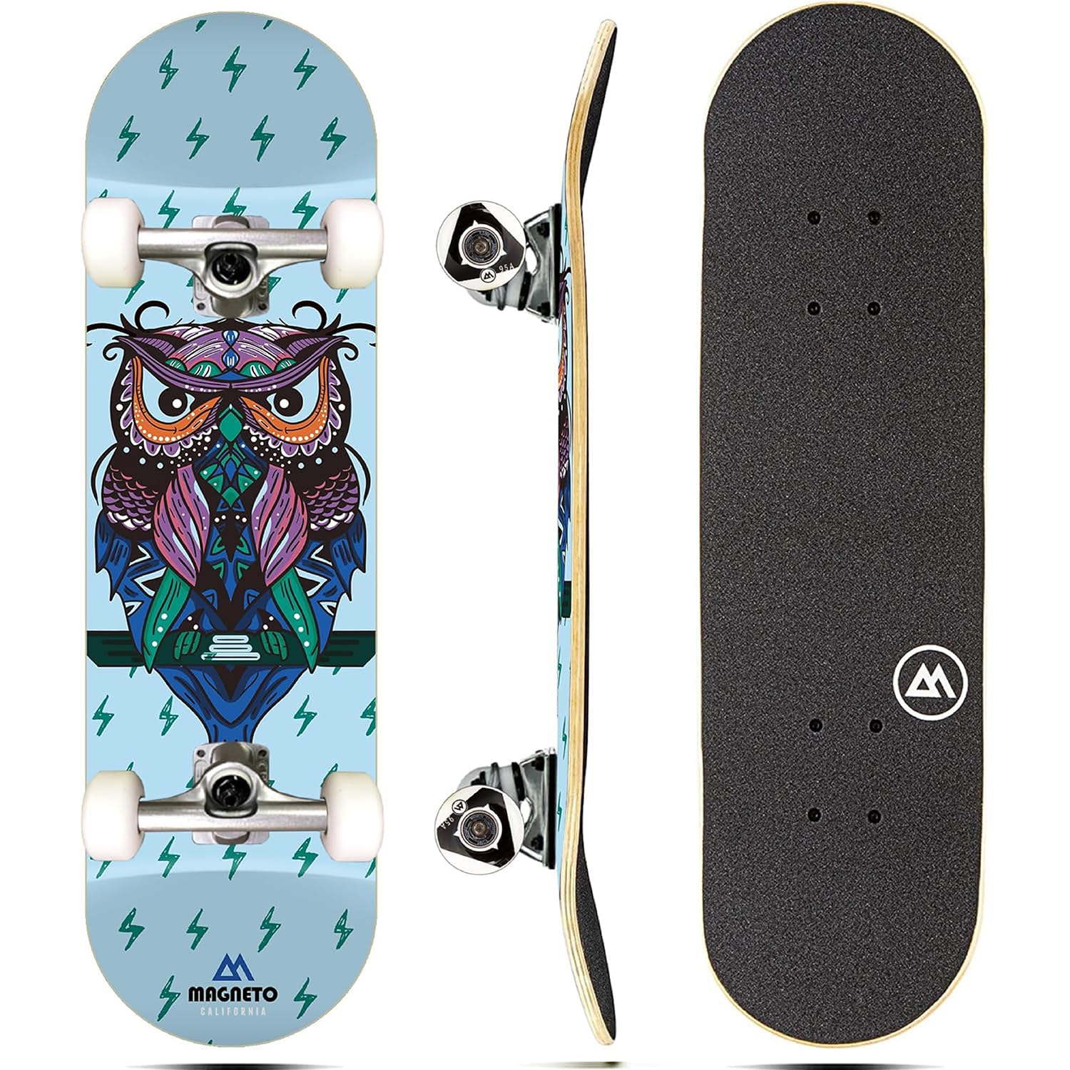 Magneto Complete Skateboard | 6-Layer Canadian Maple Double Kick Concave Deck | Beginners, and Teens
