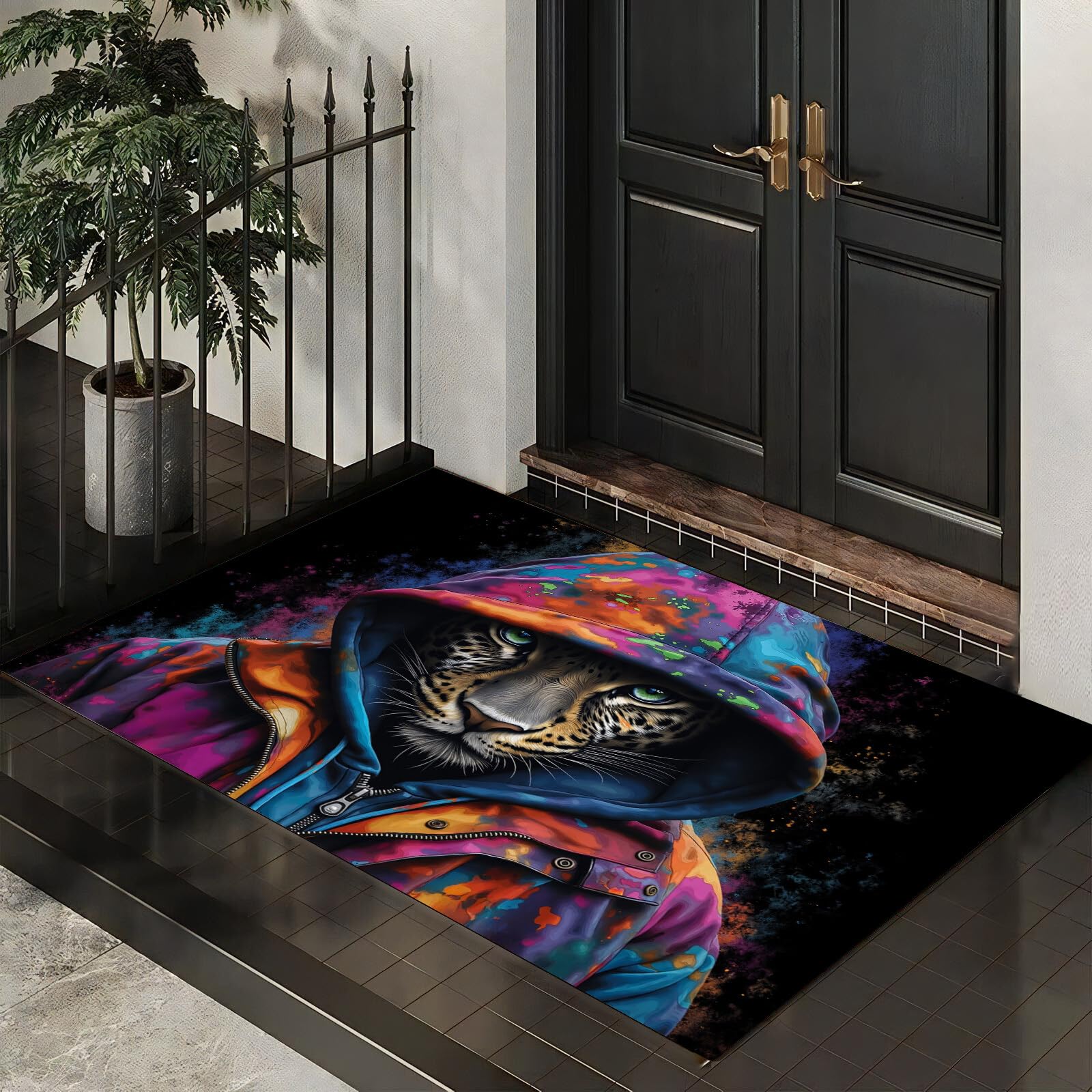 Tapis d'entrée intérieur 60x90 lavable pour couloir et cuisine style graffiti