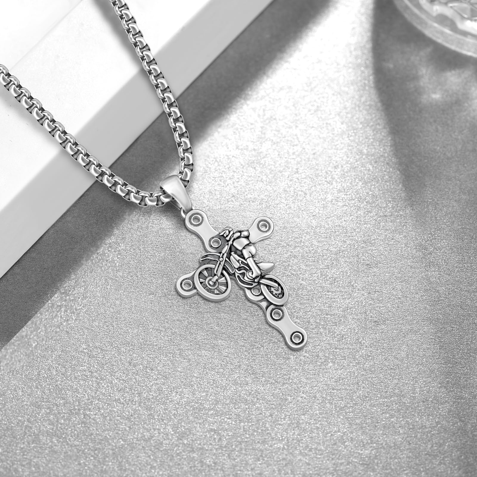Dirt Bike collier moto 925 argent Sterling collier Motocross pendentif croix bijoux accessoires cadeaux matériel Christian pour hommes