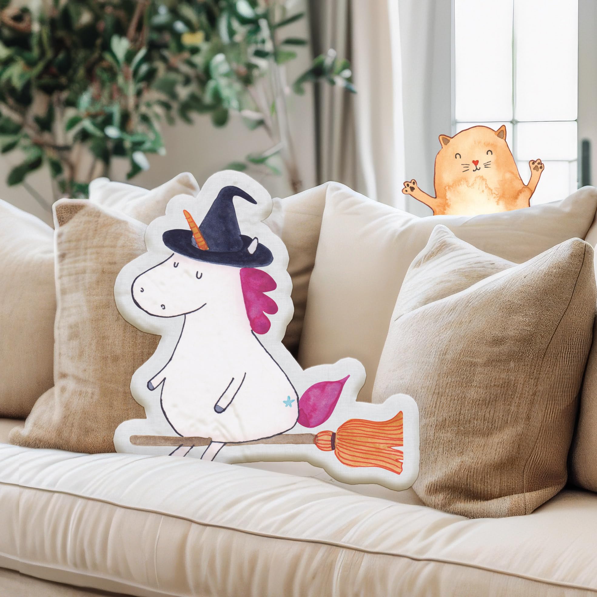 Mr. & Mrs. Panda Dekokissen Einhorn Hexe 35 cm - Geschenk, Schmusekissen, Unicorn, Zierkissen, Stofftier, Teufel, Kuschelkissen, Frau, Freundin, Engel, Einhörner, Kuscheltier