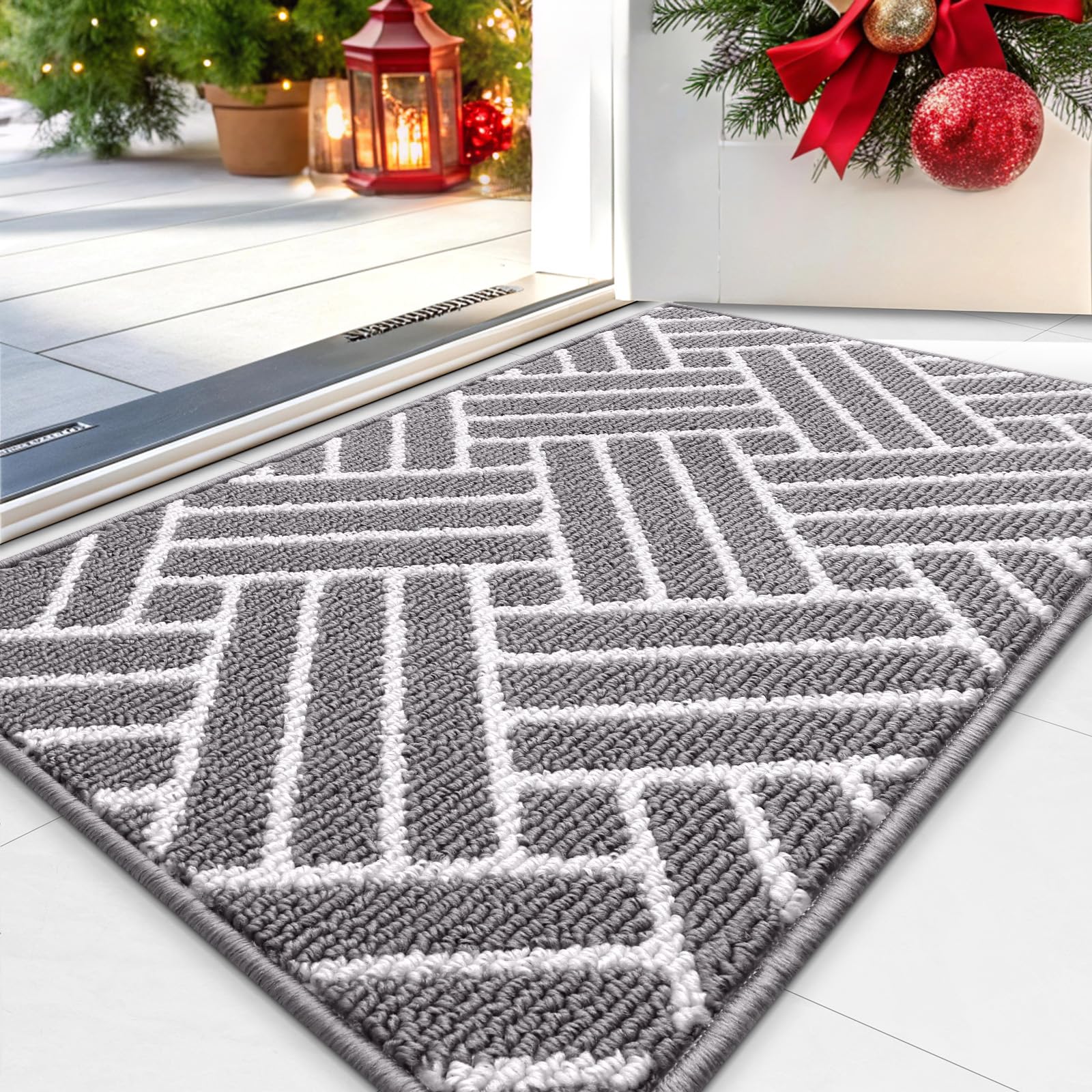 OLANLY Indoor Door Mat, 32x20 Inch, Dirt Resistant and Absorbent, Non-Slip Rubber Backing Floor Mats, Easy Clean Low-Profile Doormat for Entryway, Front Door, and Inside Entrance, Grey