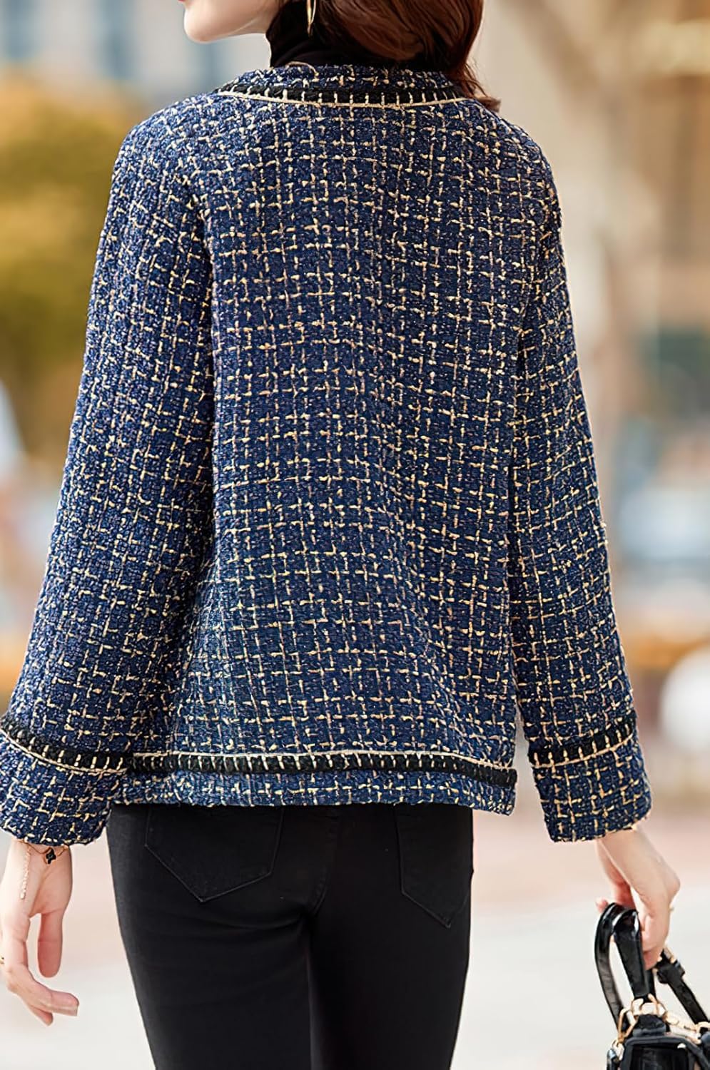 Blazer da Donna in Tweed Scozzese Elegante da Lavoro Casual Autunnale da Ufficio Elegante Giacca da Lavoro su Misura Cardigan Giacca Formale in Tweed