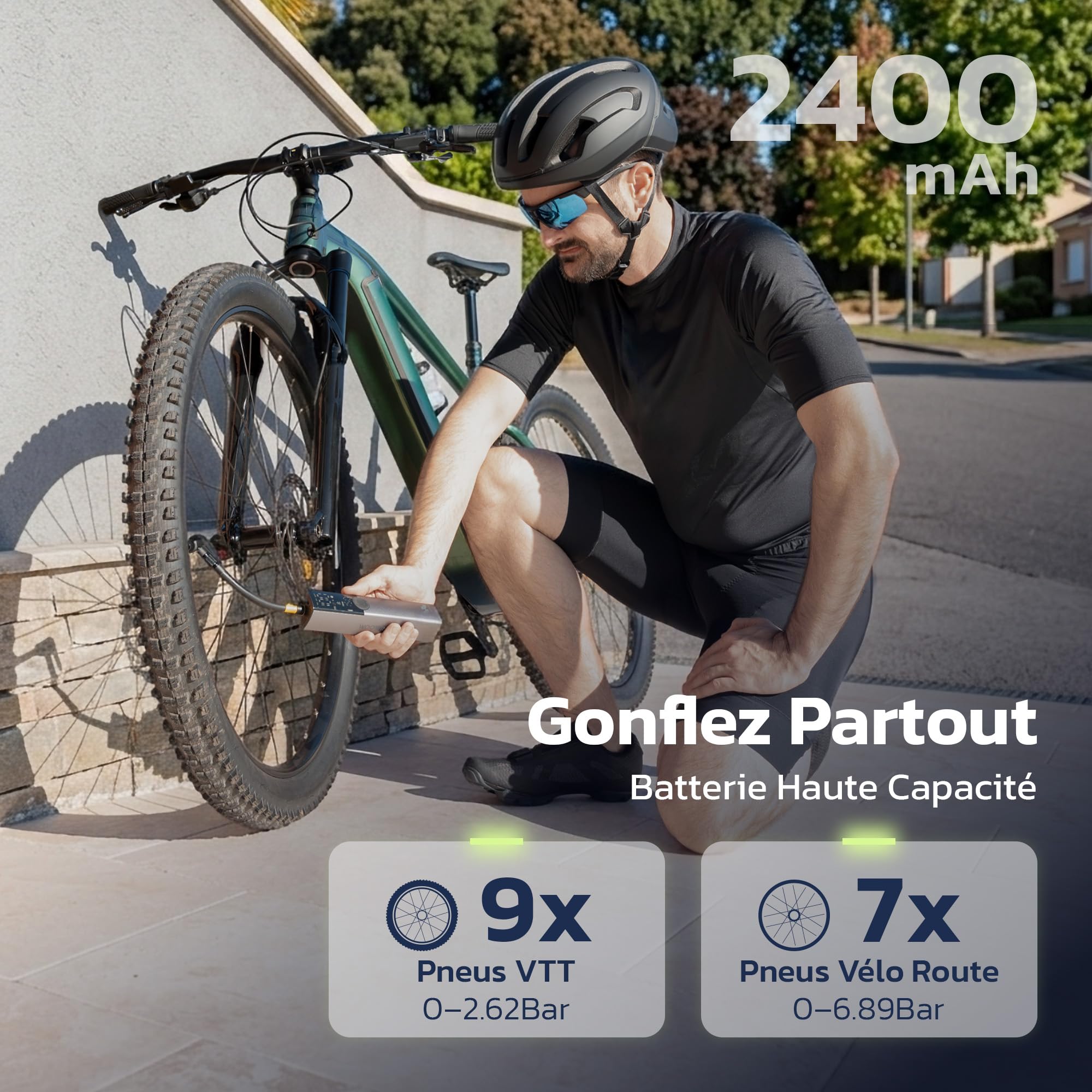 Woowind Ventus Ride Pompe a Velo Electrique 150 PSI 10.3 Bar Compresseur Portatif Compatible Presta Schrader Dunlop