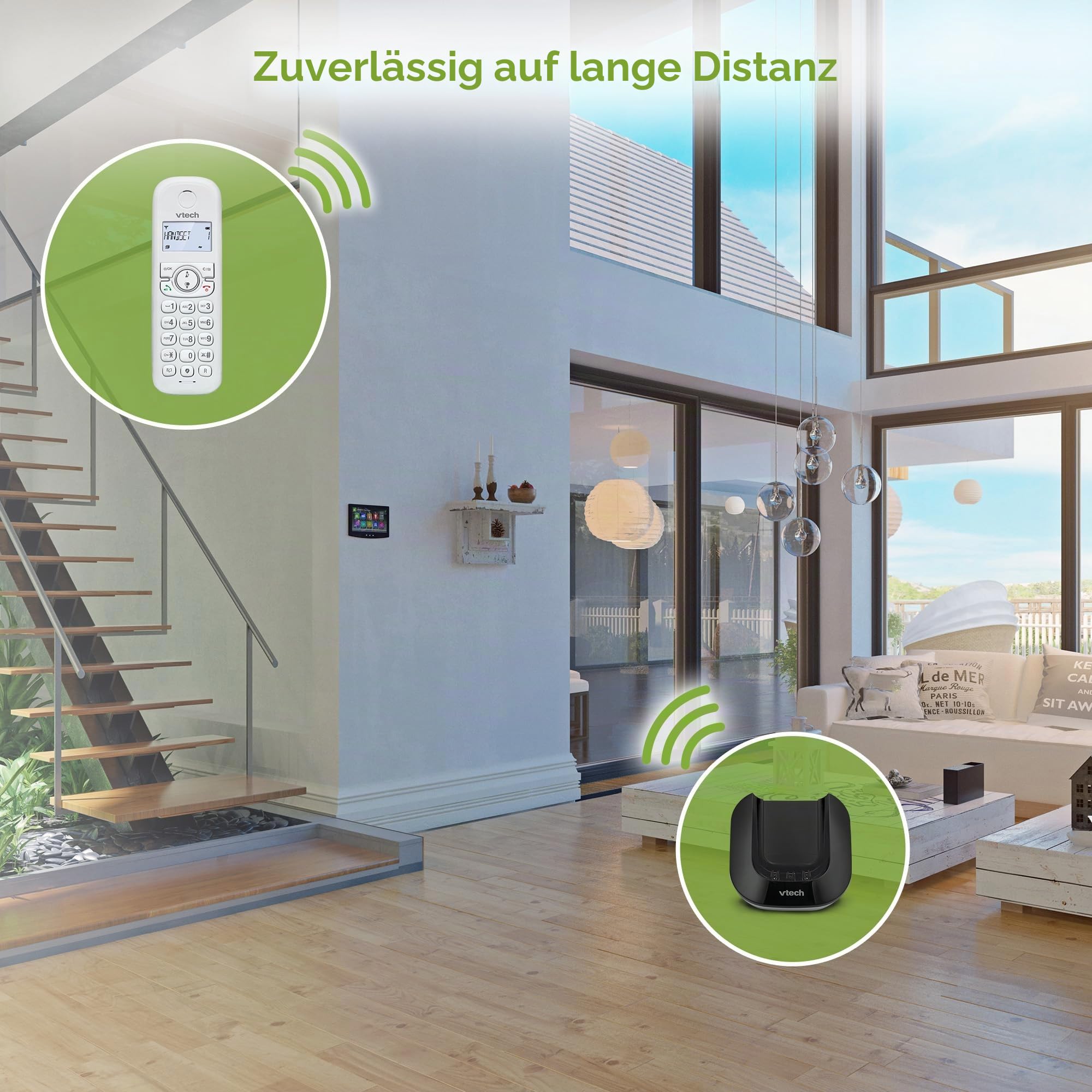 VTech CS1501 Schnurlostelefon Casa Duo, DECT-Telefon mit Freisprecheinrichtung und Anrufblockierung, Doppelladung, Anruferkennung, LCD Display mit Hintergrundbeleuchtung und Tastatur, ECO-Modus, weiß