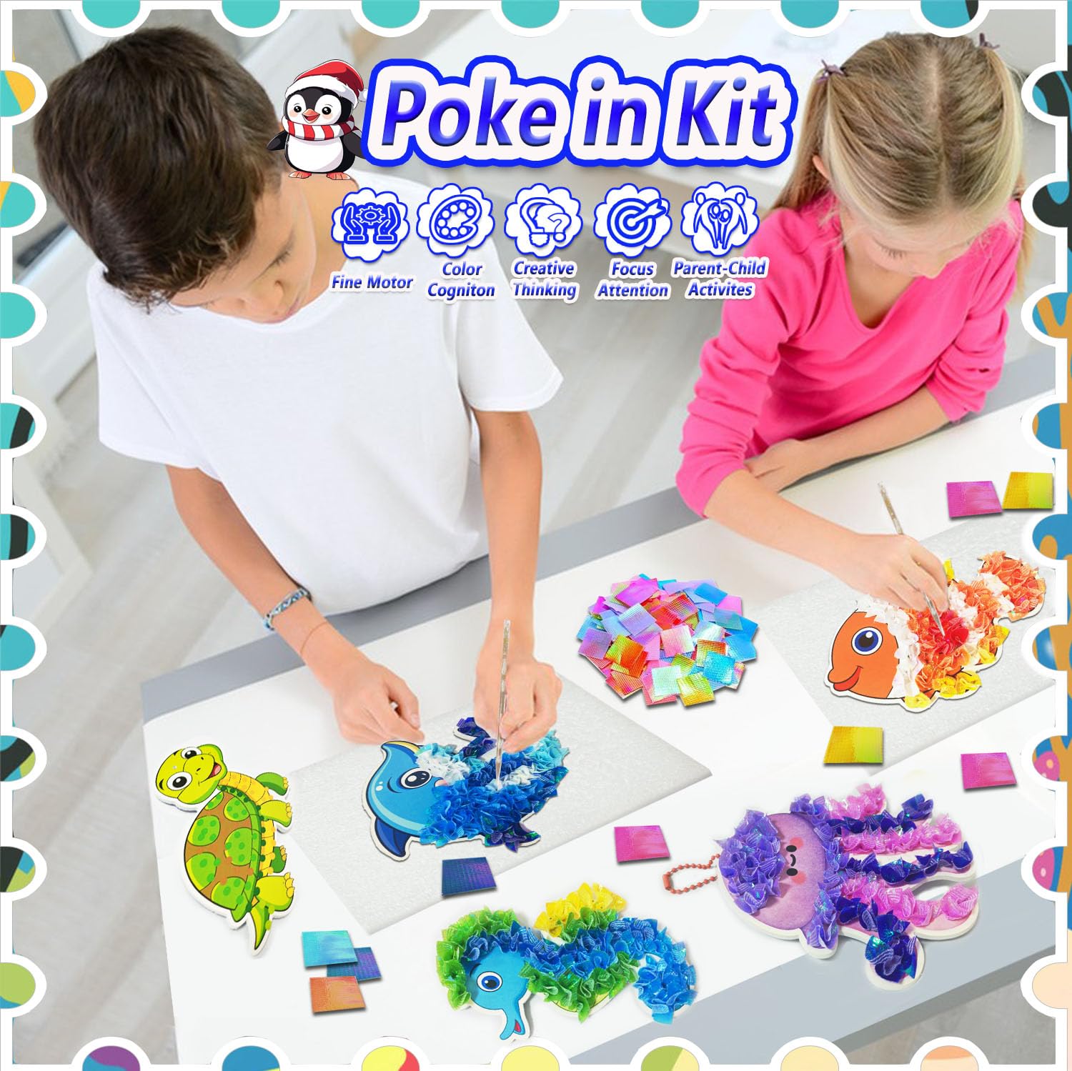 JRD&BS WINL Poke in Art Kit for Kids Ages 4-8 Creative DIY Craft Toy for 6 7 8 9 10 Old, color, klein bis mittel - Image 2