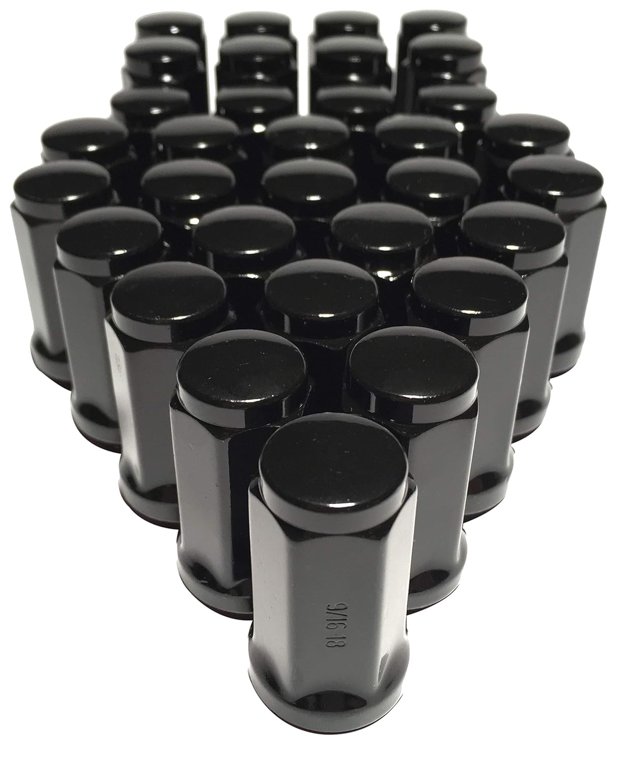 Coyote - 32 Black 9/16 XL Lug Nuts Long Bulge Acorn 1. 75" Tall Wheel Nut Lugs 9/16-18