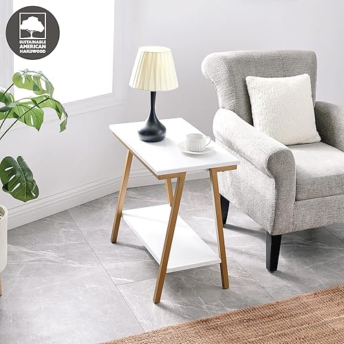 Miniatura 27 de Leick Home 23007 Chisel & Forge - Mesa auxiliar de metal y madera mixta con un cajón, diseño X con estante, gris ahumado y negro mate, 22 x 24 x 24