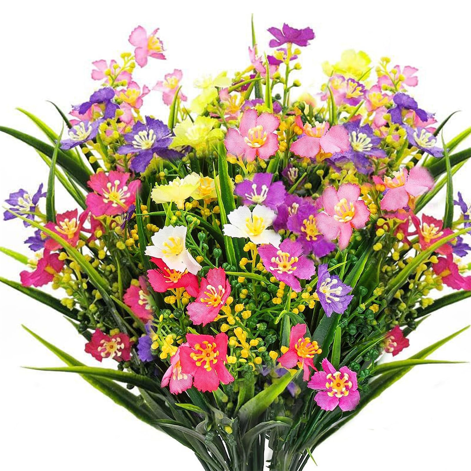 Artificial Flowers for Outdoors, 6 Bundles Fake Faux Spring Flowers Artificial Outdoor Plastic Silk Flower Bulk for Garden 6 Colors image 3