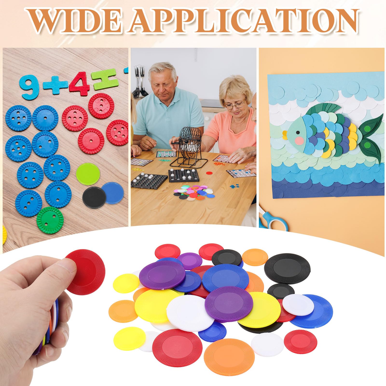 QUARKZMAN 64Pcs Gettoni Di Plastica Per Poker, 0.9 Pollici Mini Gettoni Bingo Contatori Apprendimento Dischi Contatori Segnapunti Gettoni Opachi Per Giochi, Arancione, Motivo