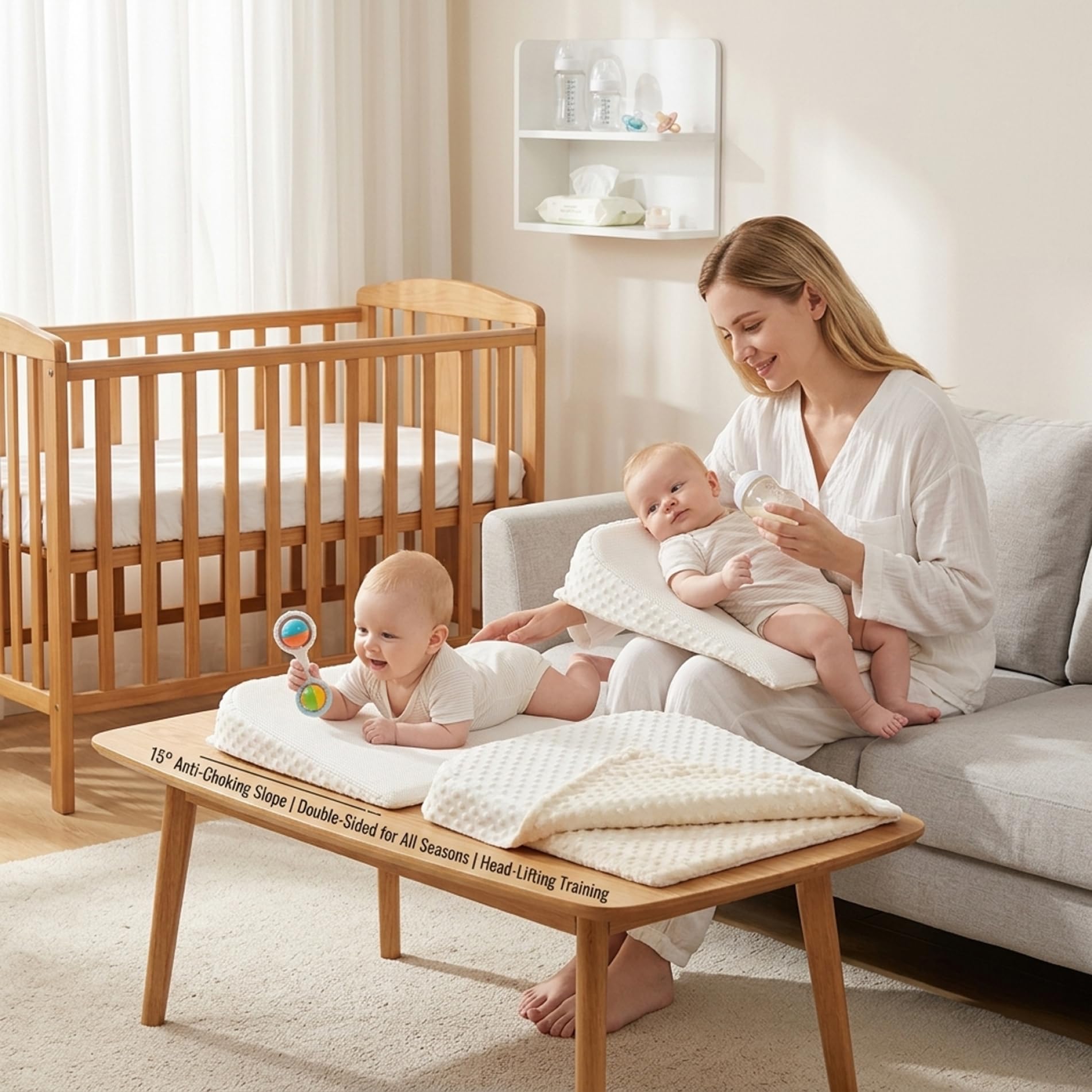 Oreiller compensé pour bébé, Oreiller Anti-Reflux Anti-crachats à 15 degrés, Double Face rafraîchissant en Tencel et Peluche, Multi-Usage pour l'alimentation sur Le Ventre, Style 1