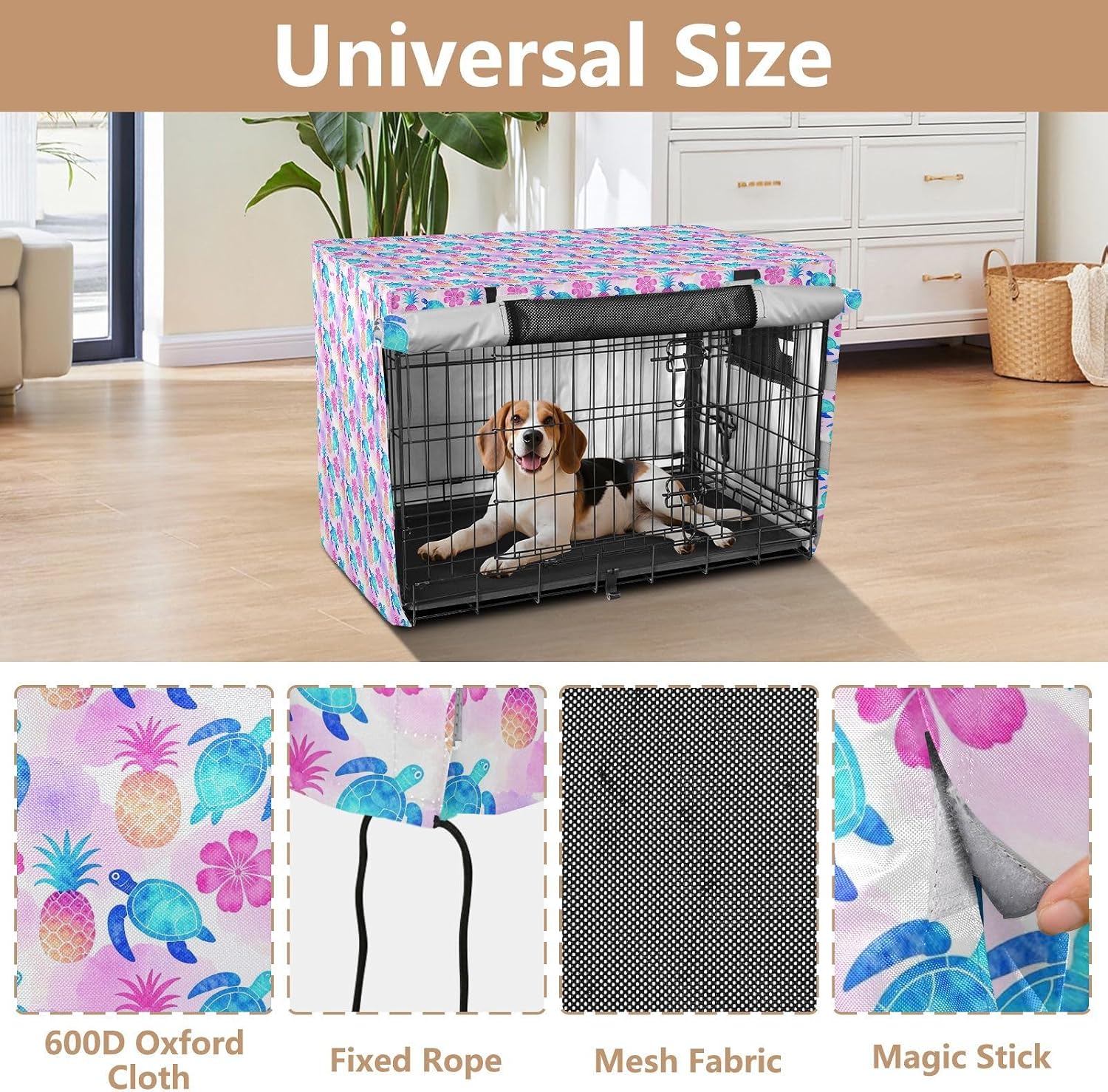 Tie Dye Tropical Dog Cage Covers Puppy Kennel Covers with Roller Shades 42 Inch