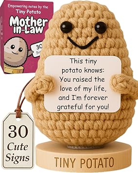 Mother In Law Gifts - Handmade Crochet Potato Doll with 30 Loving Signs for Mother In-Law, Birthday Appreciation for Mom In Law - Funny Bonus Mom Gifts for Women from Daughter or Son In Laws