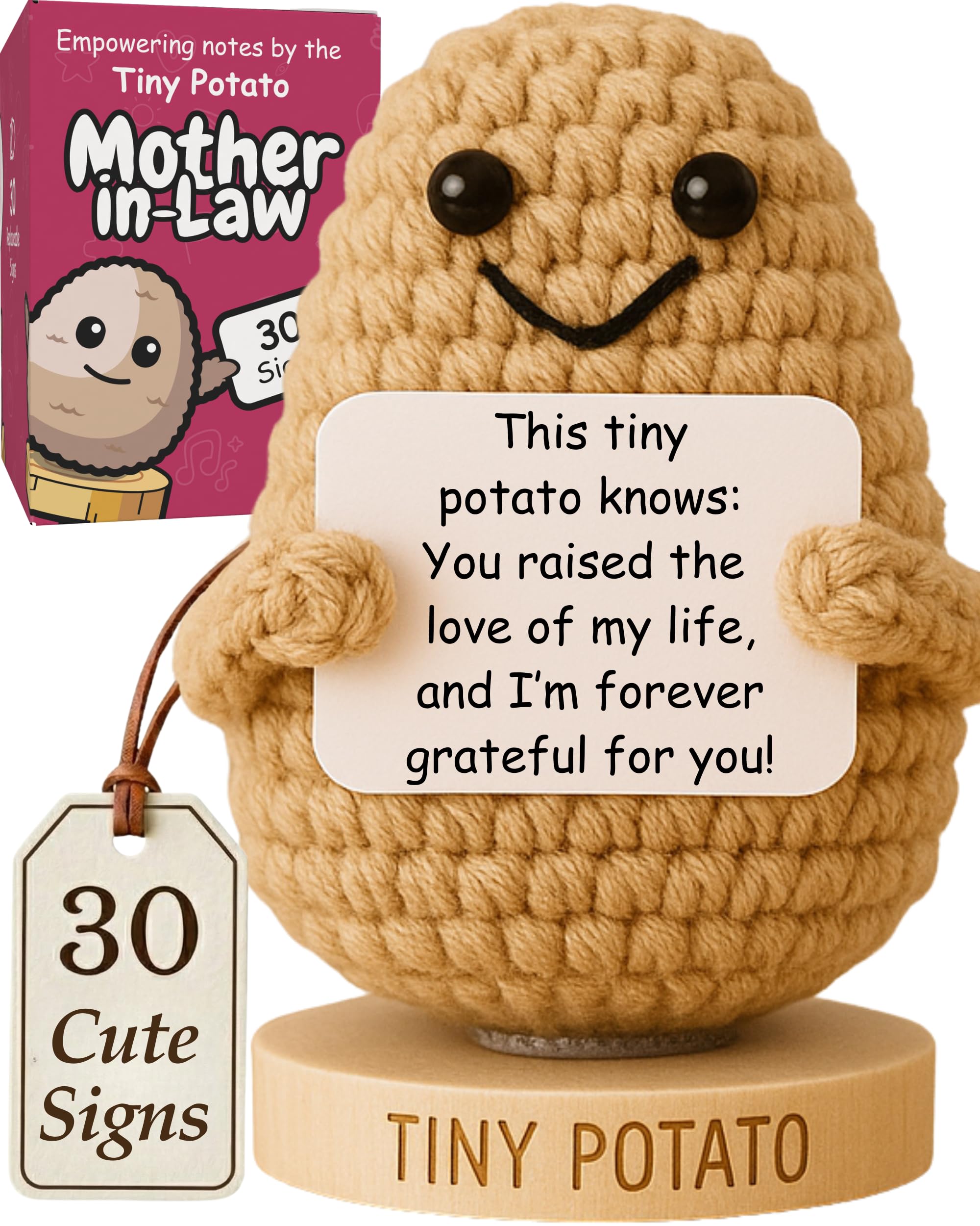 Mother In Law Gifts - Handmade Crochet Potato Doll with 30 Loving Signs for Mother In-Law, Birthday Appreciation for Mom In Law - Funny Bonus Mom
