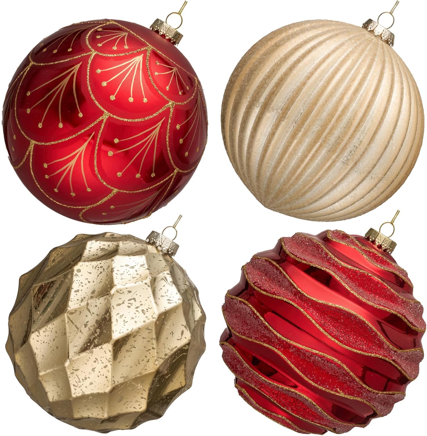 JORNOY Christmas Balls Ornaments Set, 6 inch/150mm Extra Large Shatterproof Plastic Hanging Bulbs for Xmas Tree Decorations Holiday Party with String, 4 Pack-Red&Gold Red Gold