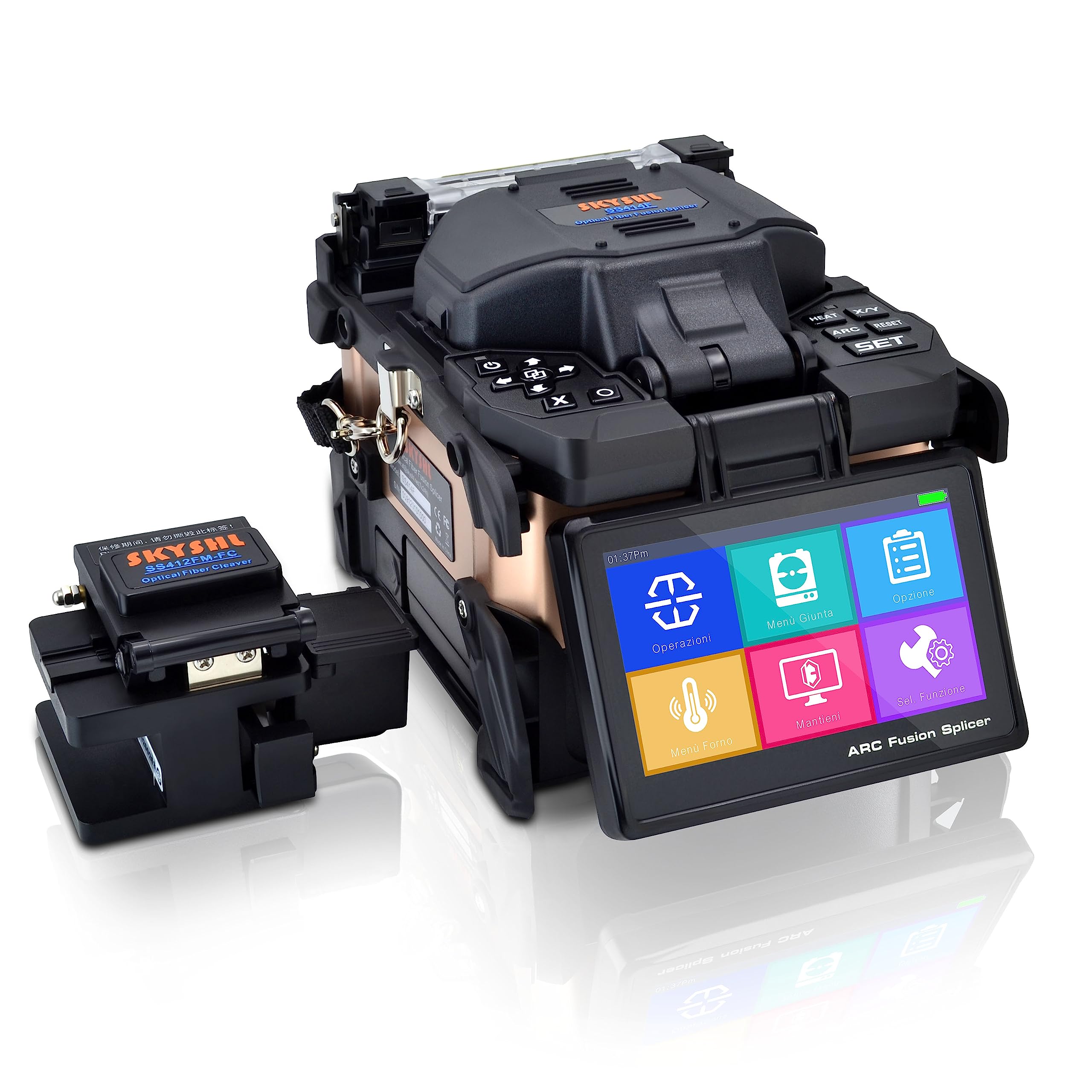 Kern-Ausrichtungs LWL Spleißgerät FTTH SMF MMF DSF NZDSF Glasfaser Spleißgerät Optical Fiber Splicing Fusion Splicer Mit 4.3 Zoll TFT-Touchscreen,Faserschneider und Werkzeugen-SS414F-21