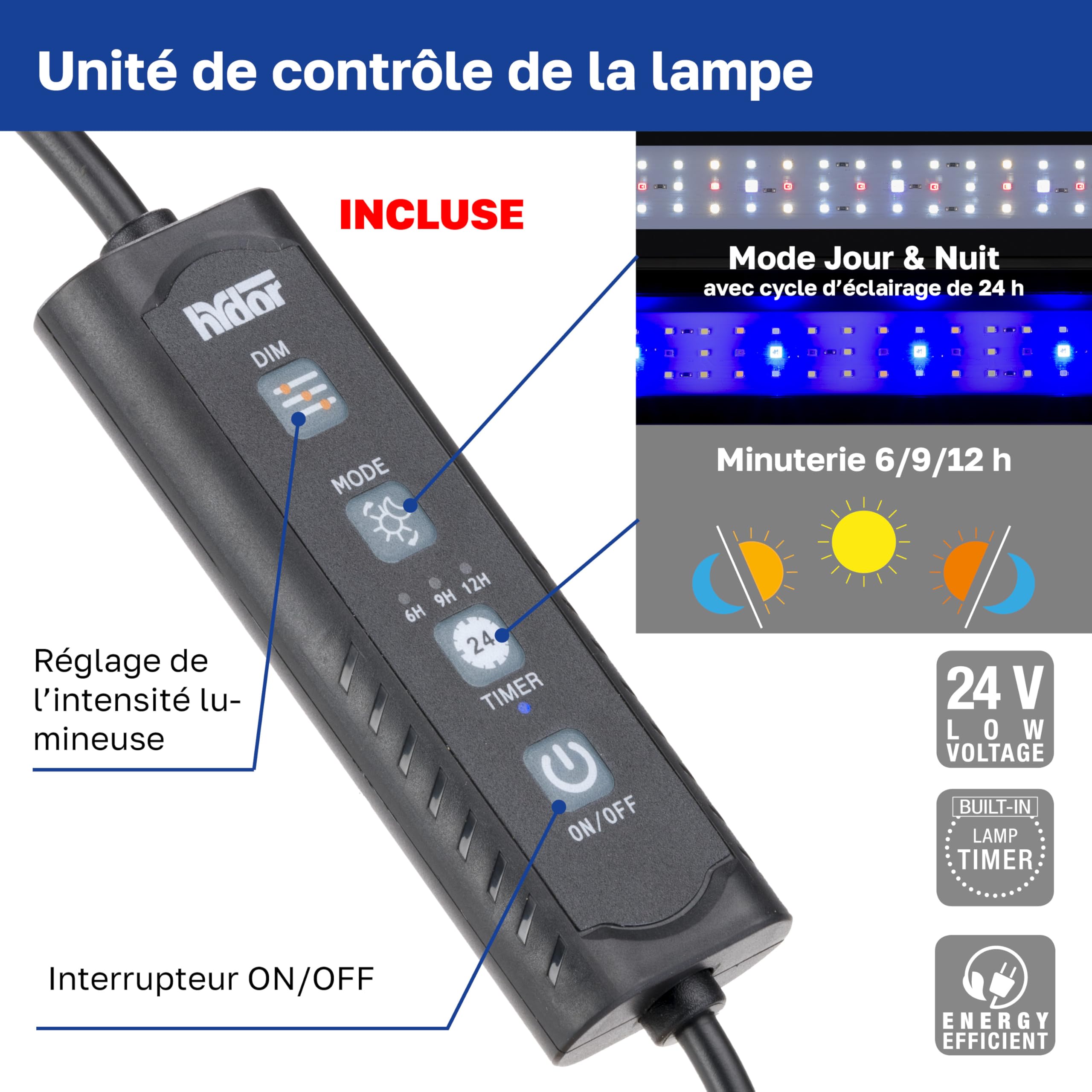 Hydor Lampe Aquarium LED AQ-LUX Fresh 700, 36 W (3000 LM) Spectre Professionnel, Dimmer et Timer Programmables, Supports Réglables, Alimentation INCL, IP67, 72 x 8 x h 9,5 cm.