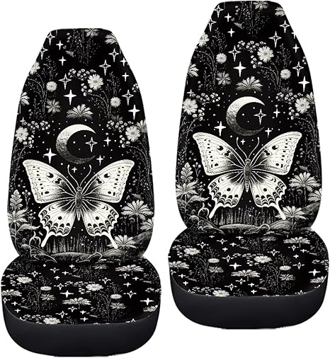 Black Butterfly Car Accessories Interior Decor Set of 2 Auto Seat Covers for Men Women Fits Most Cars, Truck or SUVs