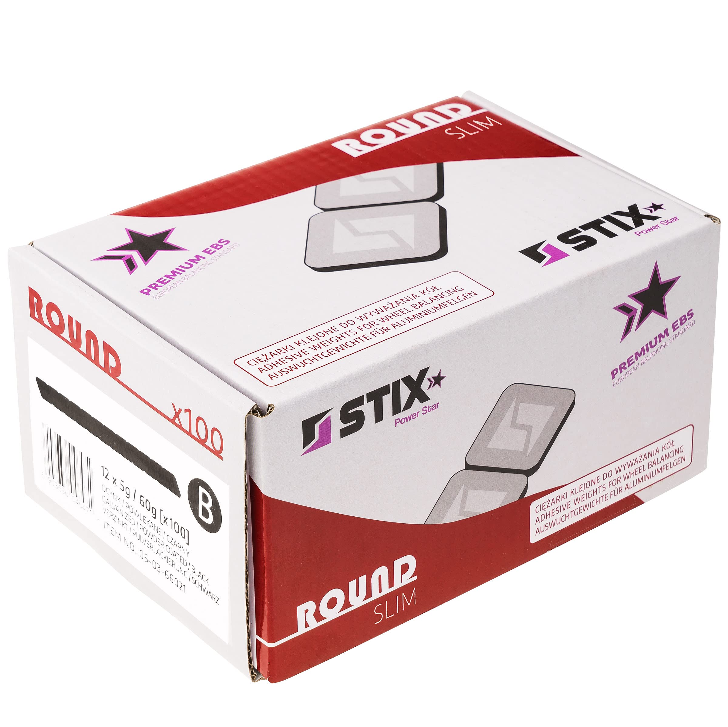 Stix Klebegewichte Rounded Slim Auswuchtgewichte 1200 Stück 5g 100 Streifen à 60g schwarz pulverbeschichtet verzinkt 3,5mm für Alufelgen 6KG