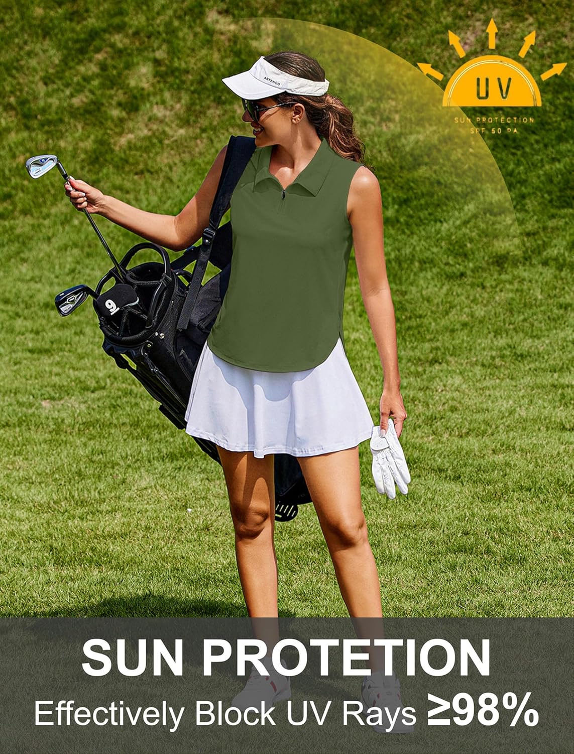 PINSPARK Women Golf Shirts Sleeveless UPF 50+ Tennis Polo V-Neck Quick Dry Athletic T Shirt 1/4 Zip Collar Workout Tank Top - Image 4