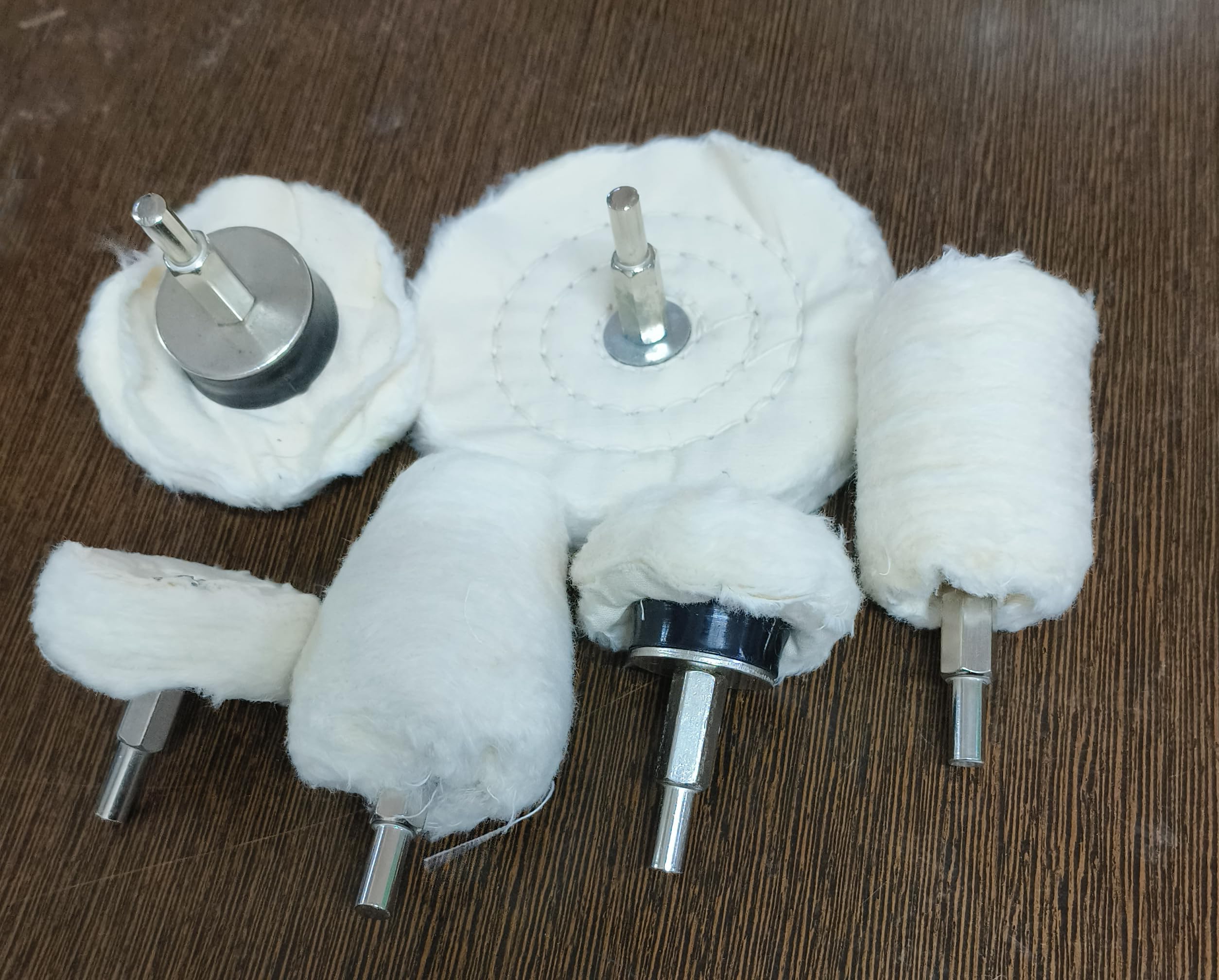 Inditrust Polishing Wheel,6pcs White Buffing Wheel Pad Mop Kit Wheel Shaped Polishing Tool for Metal Aluminum,Stainless Steel,Jewelry,Wood,Plastic,Ceramic,Glass 3
