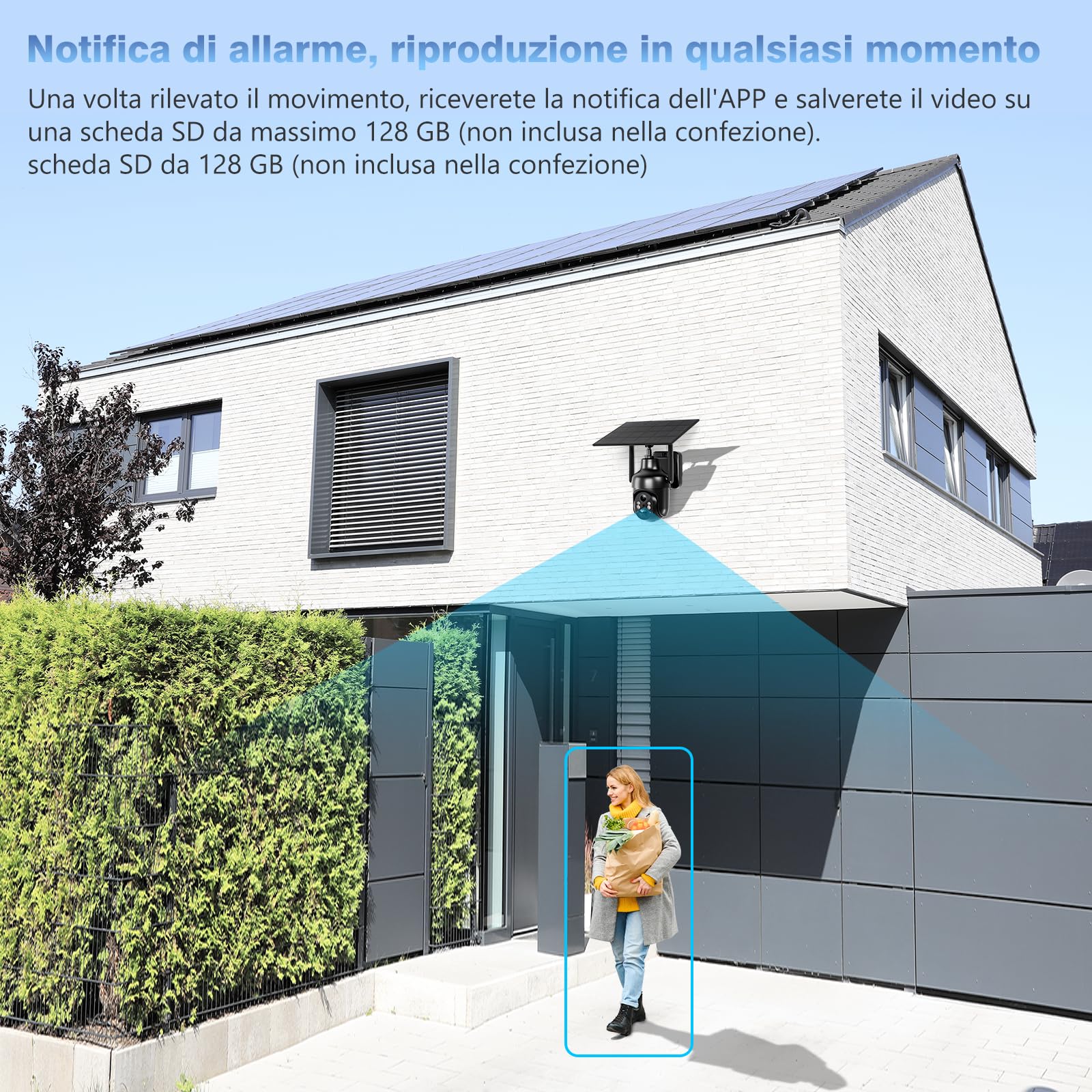 Xega Wi-Fi Telecamera Solare Esterno Senza Fili, HD PTZ Telecamere Solare | 5200mAh Batterie,Visione Notturna a Colori,Rilevamento Umano PIR,Audio a 2 Vie,IP66,TF/Cloud,2,4GHz