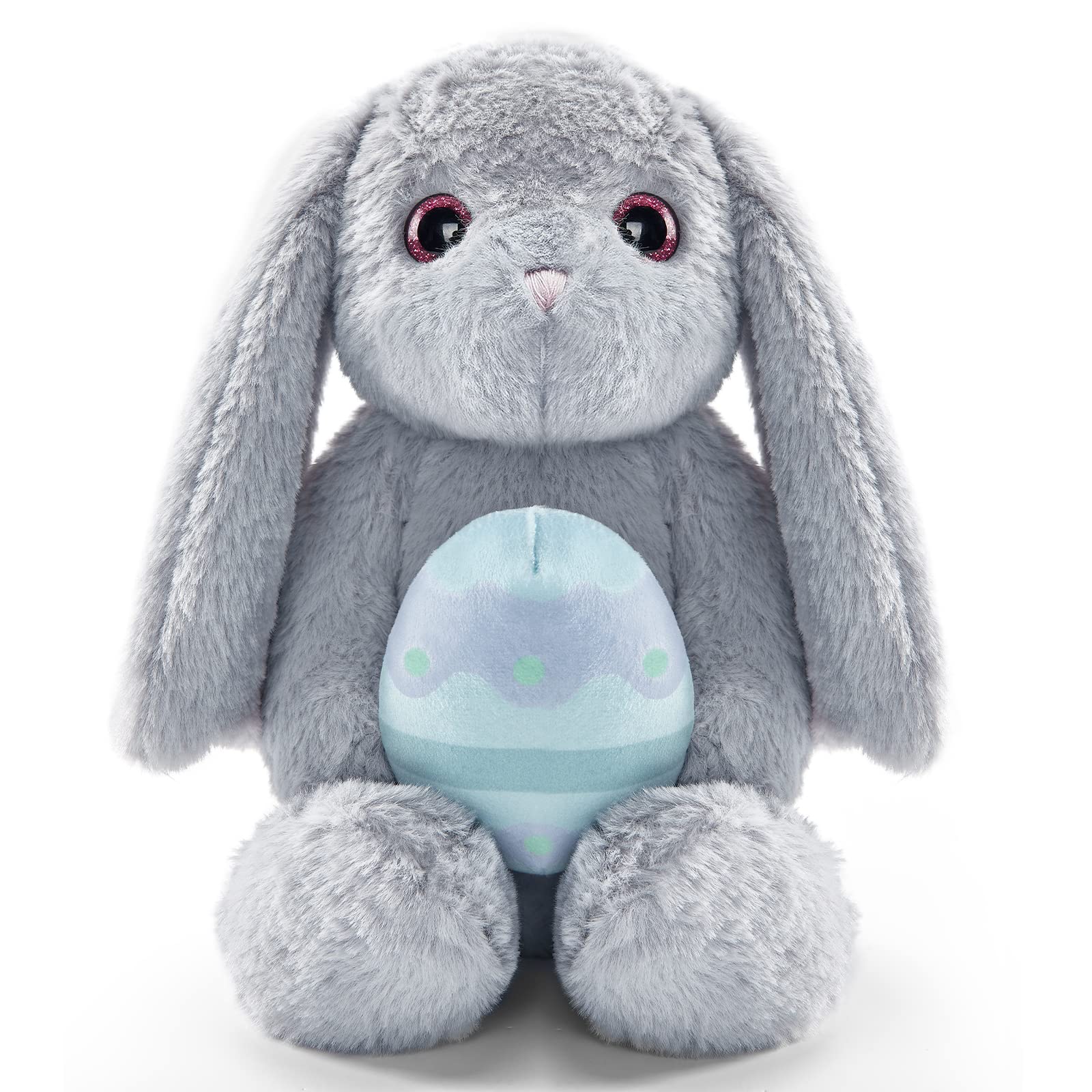 Bunny Stuffed Animal with Plush Easter Egg 12 Inch Cute Rabbit with Long Bunny Ears Easter Gifts Easter Basket Stuffers for Toddler Kids Teens | Gray