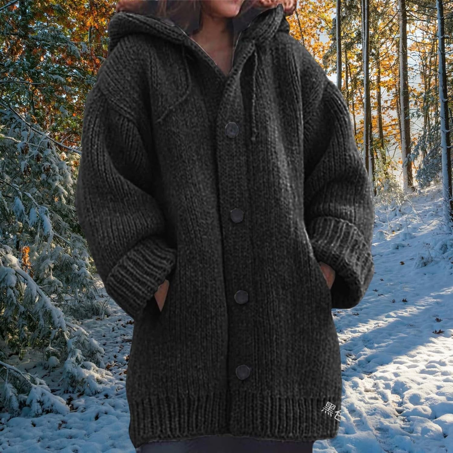 Cable Knit Cardigan for Women Thick Button Hooded Cardigan Jackets Chunky Fleece Winter Sweater Coats with Pockets - Image 2