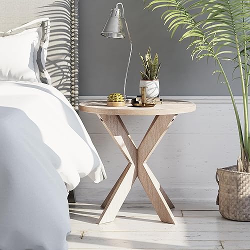 Mesa auxiliar de patas cruzadas de granja, mesa auxiliar francesa para familia, comedor o sala de estar, espacios pequeños, moderna, redonda, Pierna