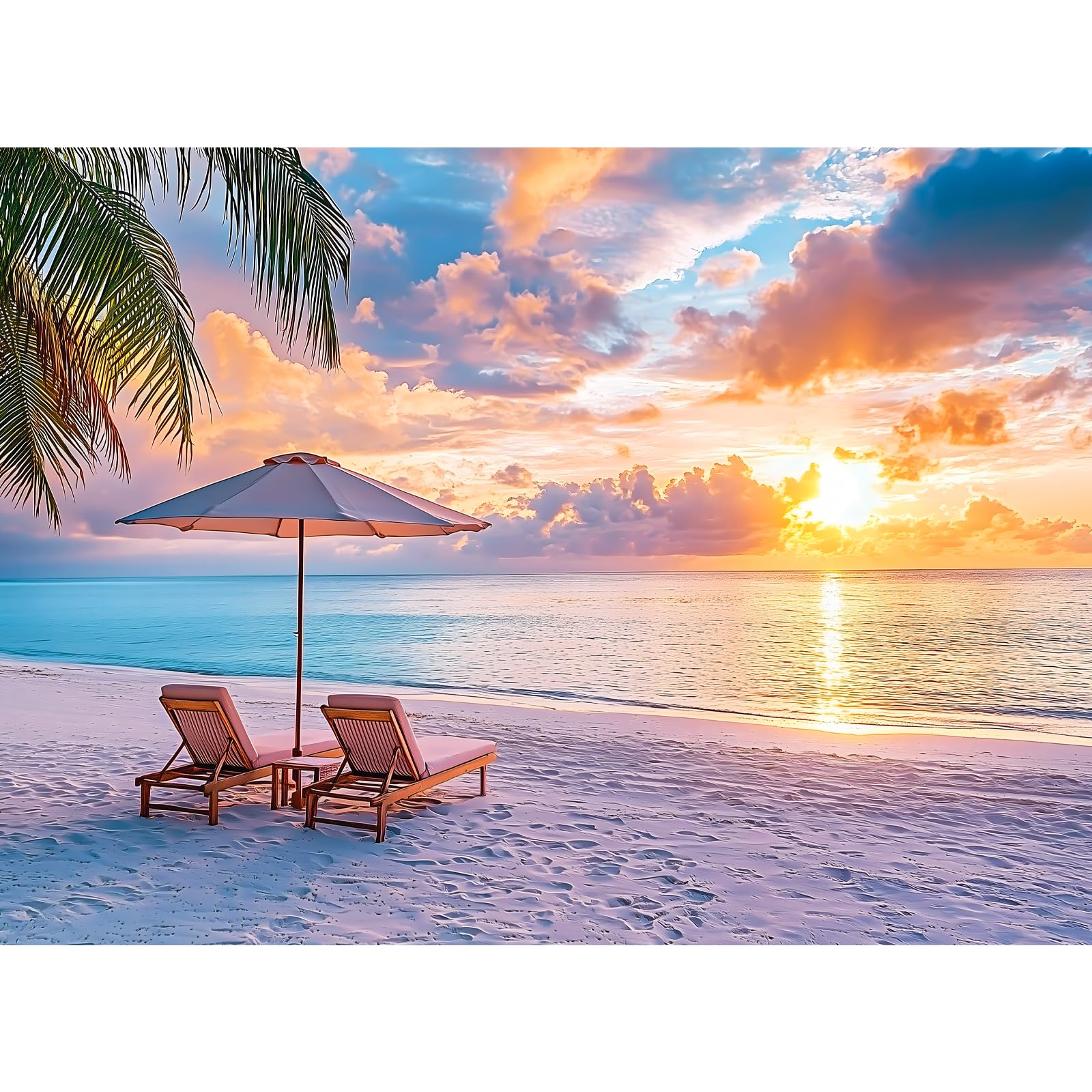 Puzzles for Adults 500 Pieces,Hawaiian Sunset Beach Puzzle for Adults,500 Pieces Tropical Ocean Sunrise Puzzles,Beach Chair Jigsaw Puzzle,Perfect for