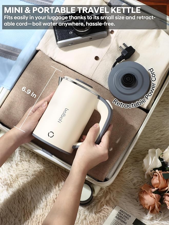 Tetera Eléctrica Portátil 24oz 600W Acero Inoxidable Beige miniatura 3