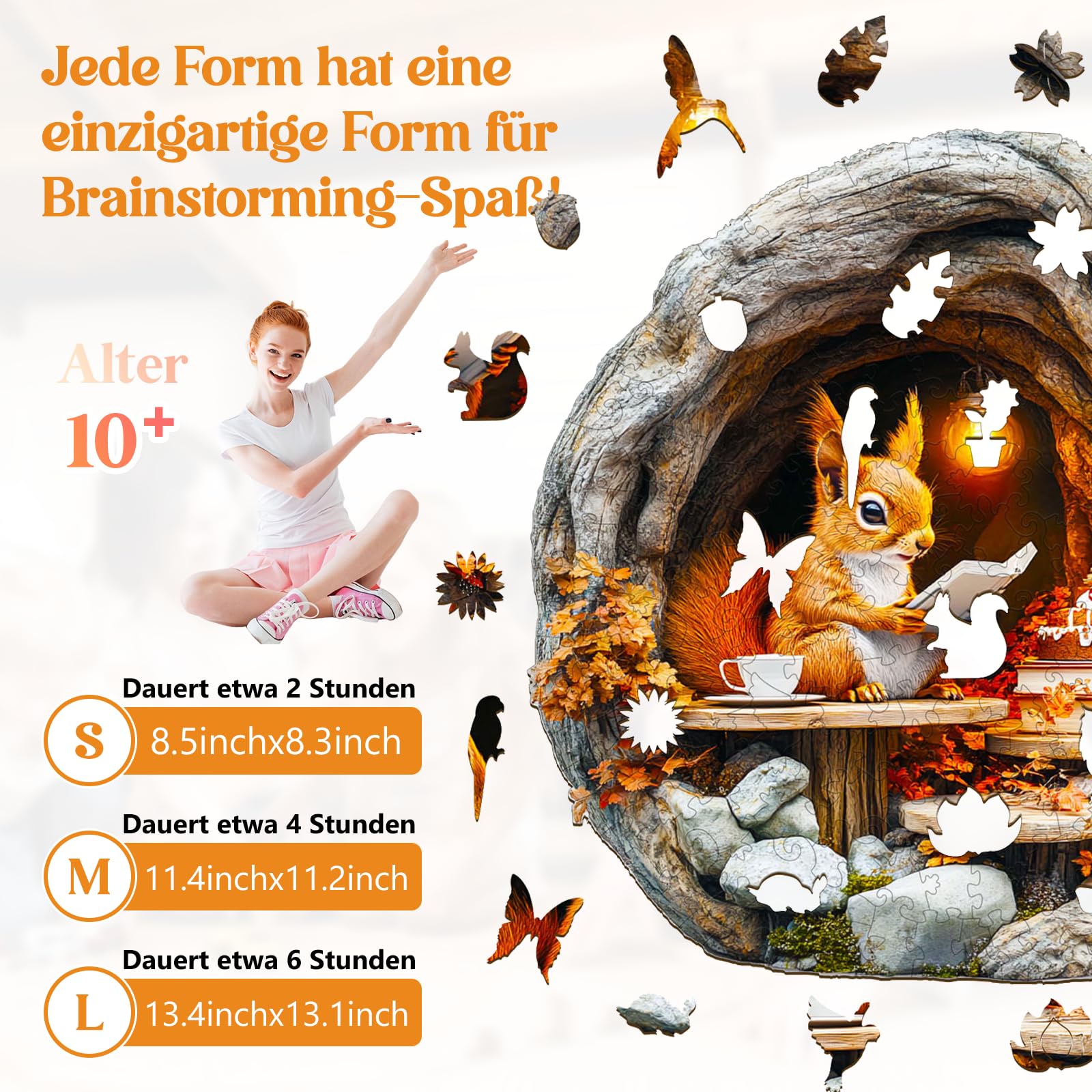 Drewniane puzzle dla dorosłych i dzieci, 3D Burrow Squirrel, okrągłe, jedyne w swoim rodzaju puzzle, drewniane puzzle, dla dorosłych, z drewnianym pudełkiem na prezent (L-300 sztuk)