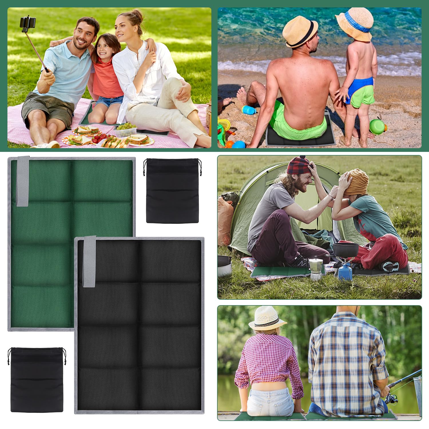 Rierousy 2 Stück Sitzkissen Outdoor, Faltbar Wasserdicht Sitzunterlage Outdoor, Sitzmatte Outdoor mit 2 Aufbewahrungsbeutel für Outdoor Spielplatz Garten Stadion Camping (39cm*29.5cm)