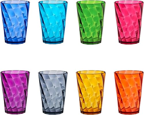 US Acrylic Optix - Vasos de plástico reutilizables (juego de 8) vasos de jugo de 10 onzas en colores de joya, vasos sin BPA, fabricados en Estados