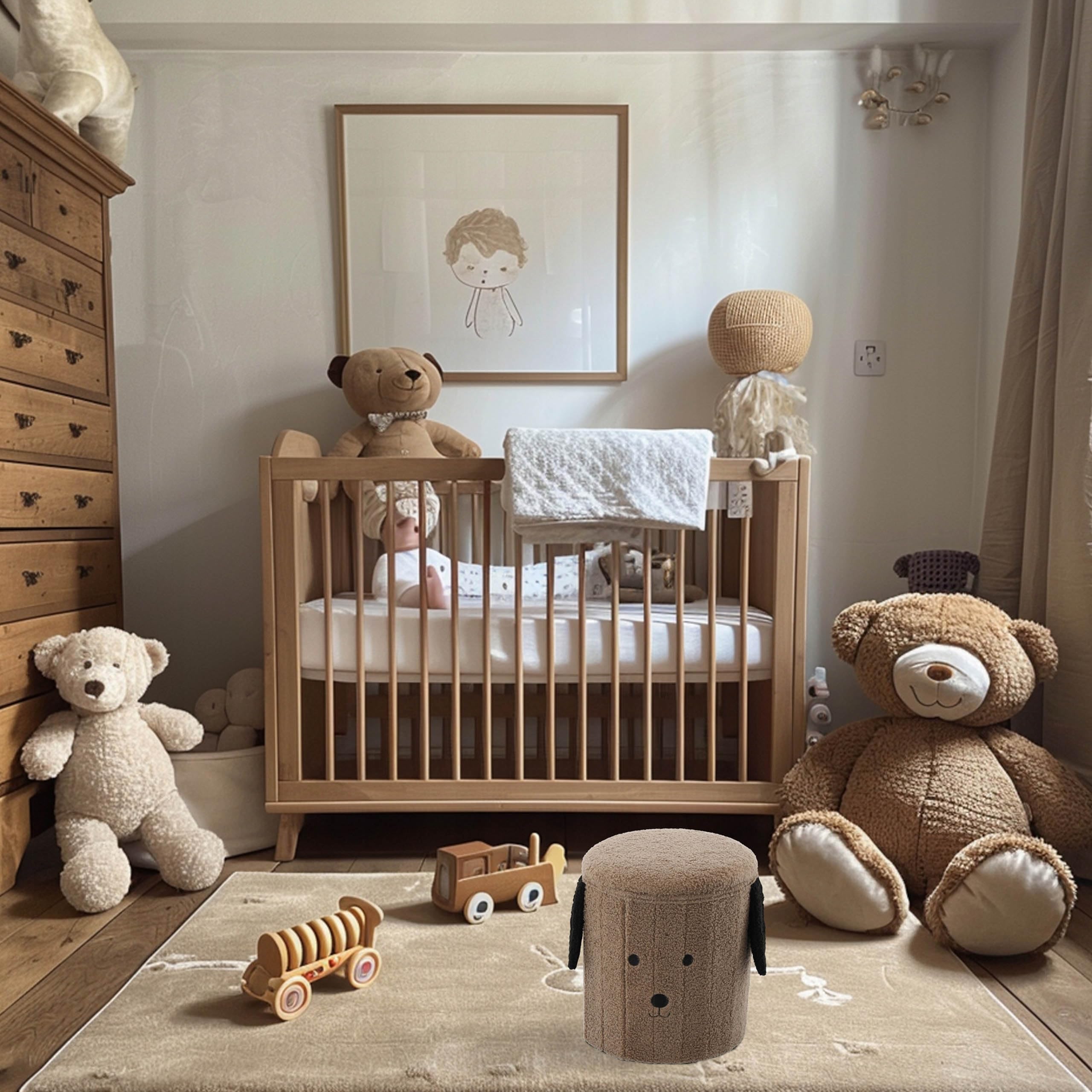 sarcia.eu Puff Plegable con almacenaje, de Felpa, para niños, 28x28x34 cm (Marrón)