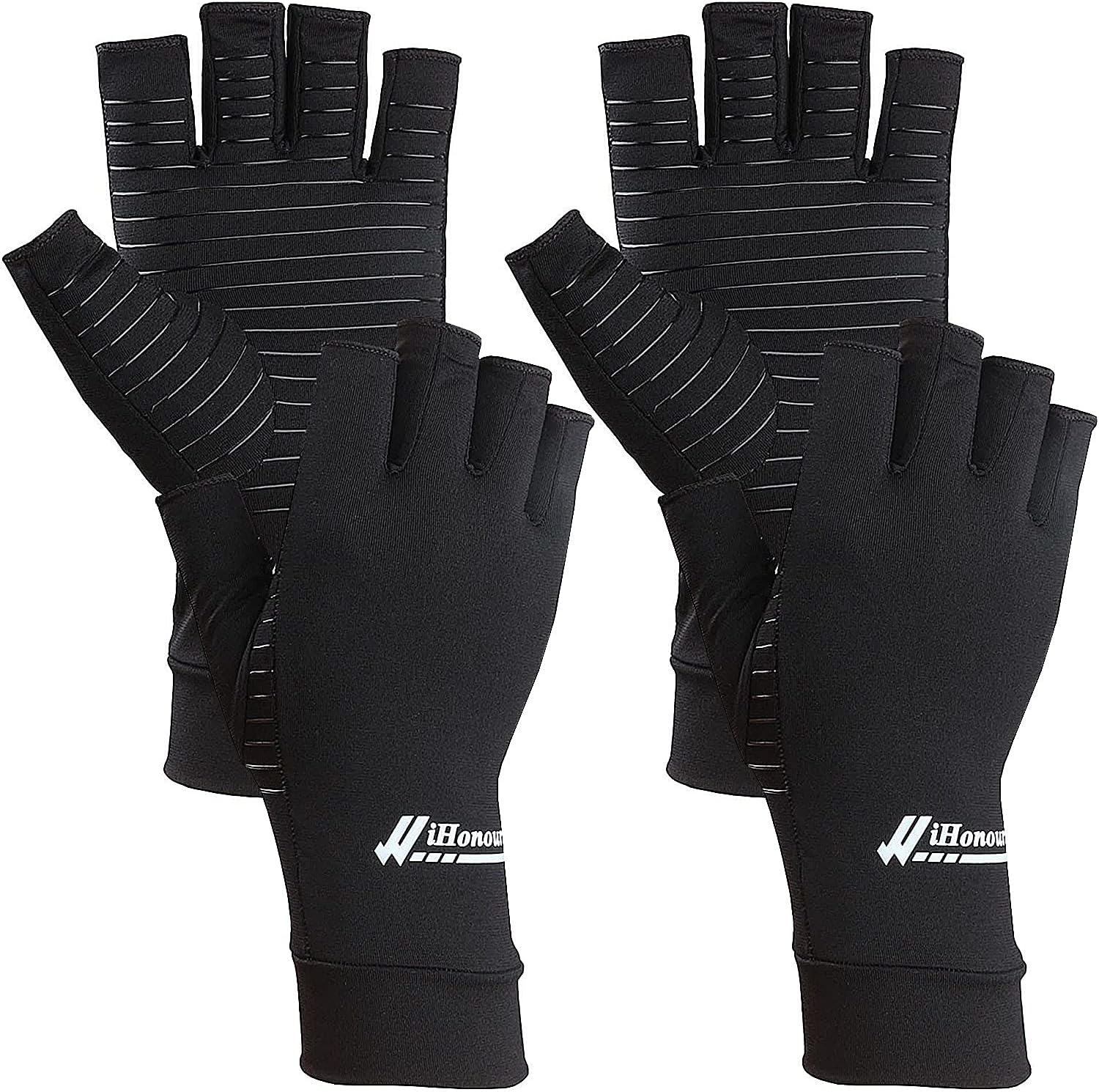2 Pairs Copper Arthritis Gloves - Compression Gloves for Arthritis Pain Relief Rheumatoid Osteoarthritis Carpal Tunnel, Fingerless Copper Gloves for Typing, Daily Work - for Women Men Black (Large)
