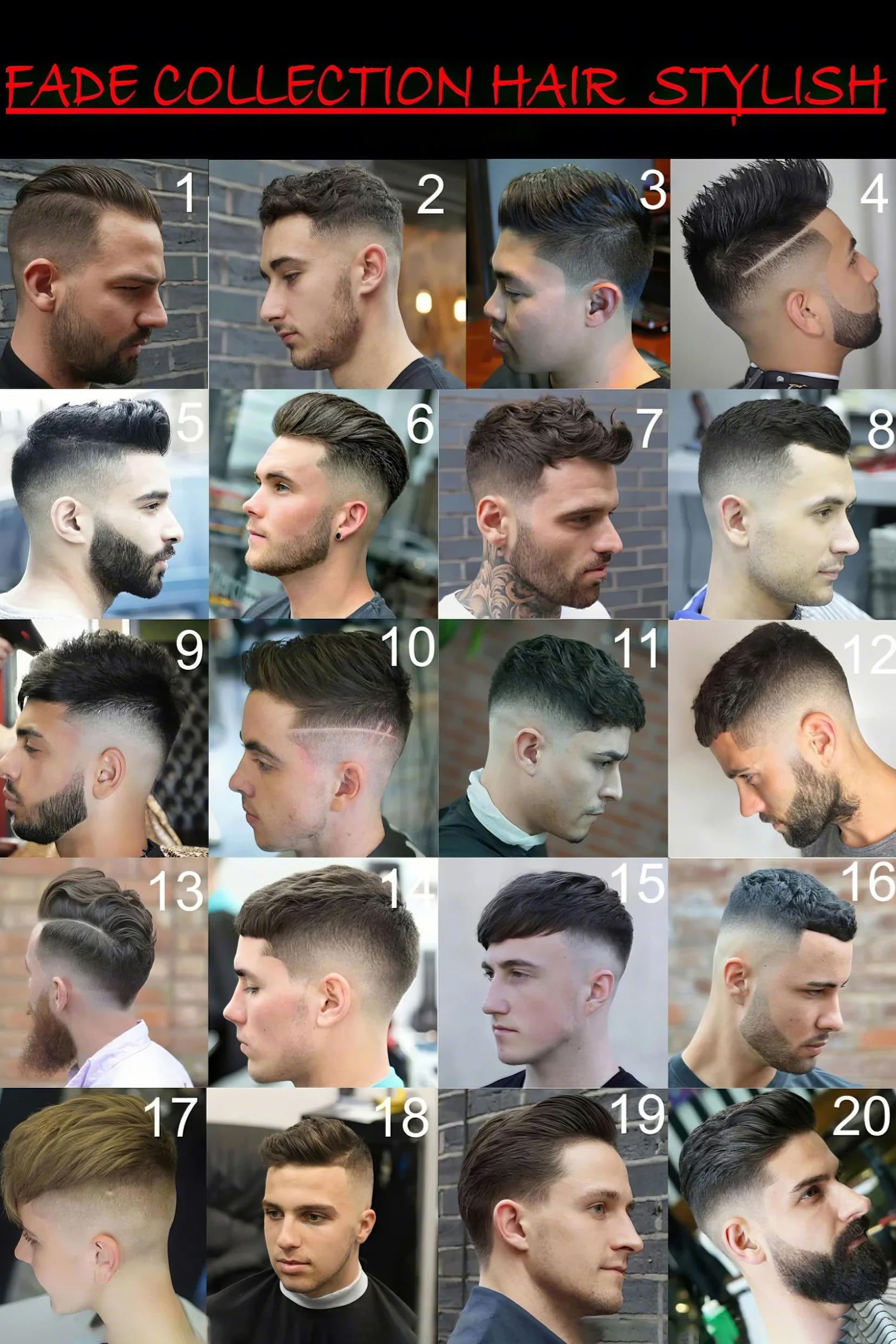 VMXWLL Barber Shop Decor - Fade Collection Men's Hairstyle Chart - Professional Canvas Wall Art for Barbershop & Salon - Haircut Reference Guide - Unframed 12x18 Inch