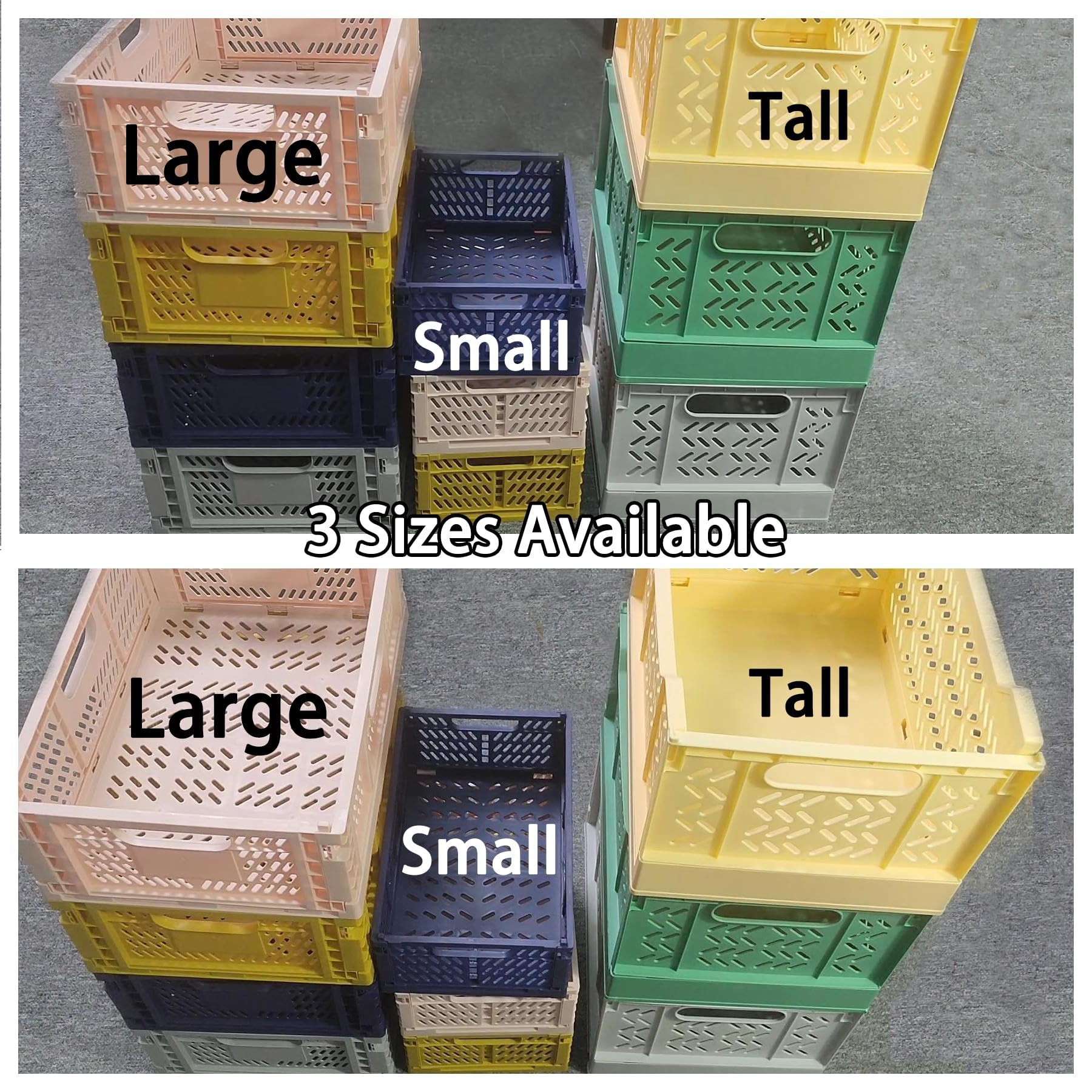 Paquete de 4 cajas de almacenamiento apilables de plástico, contenedores plegables de 16 x 12 x 6 pulgadas, color azul | Asas de transporte, almacenamiento de gran capacidad, diseño plegable, ideal para compras en la despensa en casa y camping