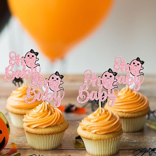 Miniatura 111 de 24 piezas de decoración para cupcakes Baby Boo con purpurina negra espeluznante y espeluznante para cupcakes de fantasmas para Halloween, baby
