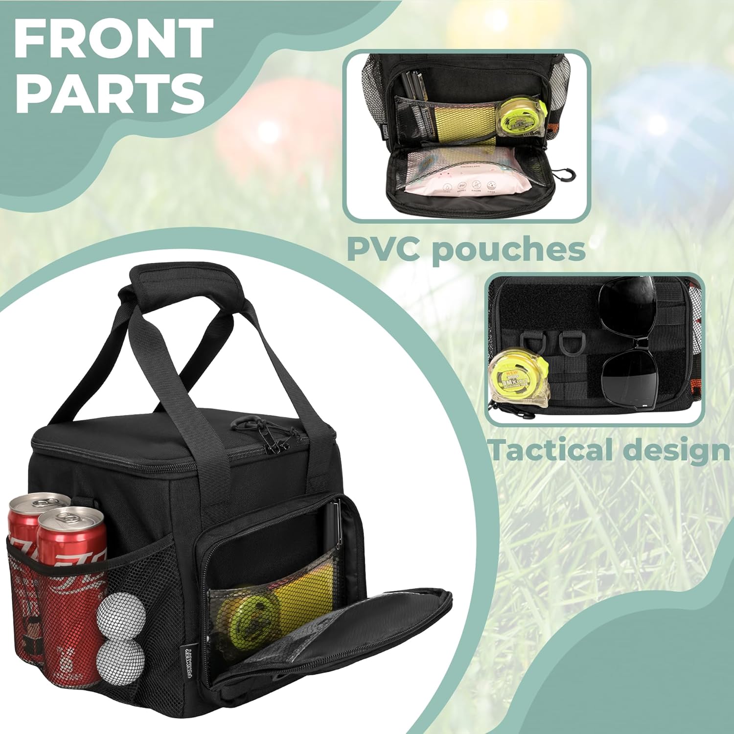 Tactical Bocce Ball Set Carry Bag Holds up to 8 Balls with Molle System, Portable Bocce Ball Storage Bag with Multiple Pockets and Detachable Shoulder Strap for Easy Carrying, Bag Only, Black