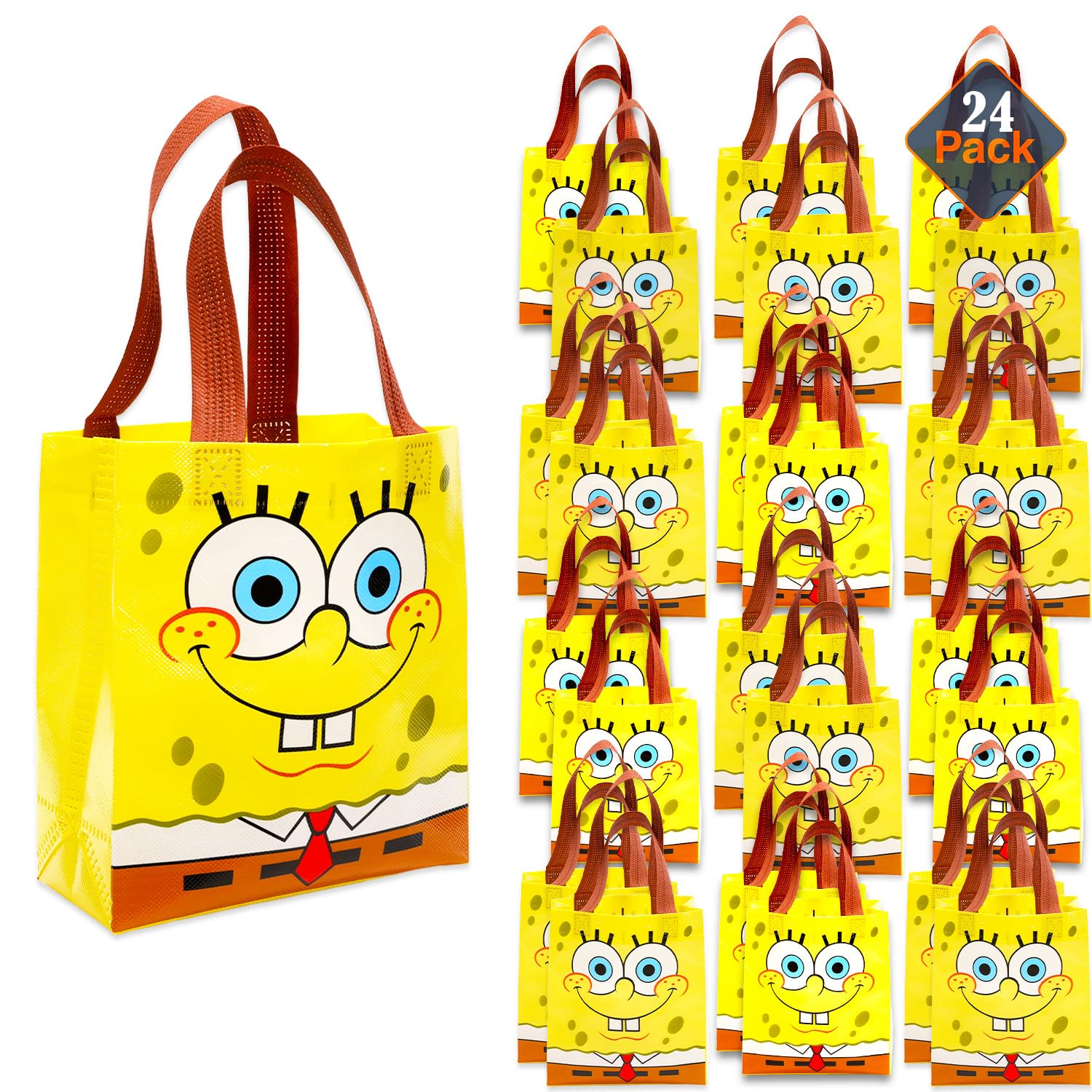 Spongebob - Set di 24 bomboniere con sacchetti per feste, mini libri da colorare, adesivi e tatuaggi temporanei, articoli per feste di compleanno Spongebob per bambini