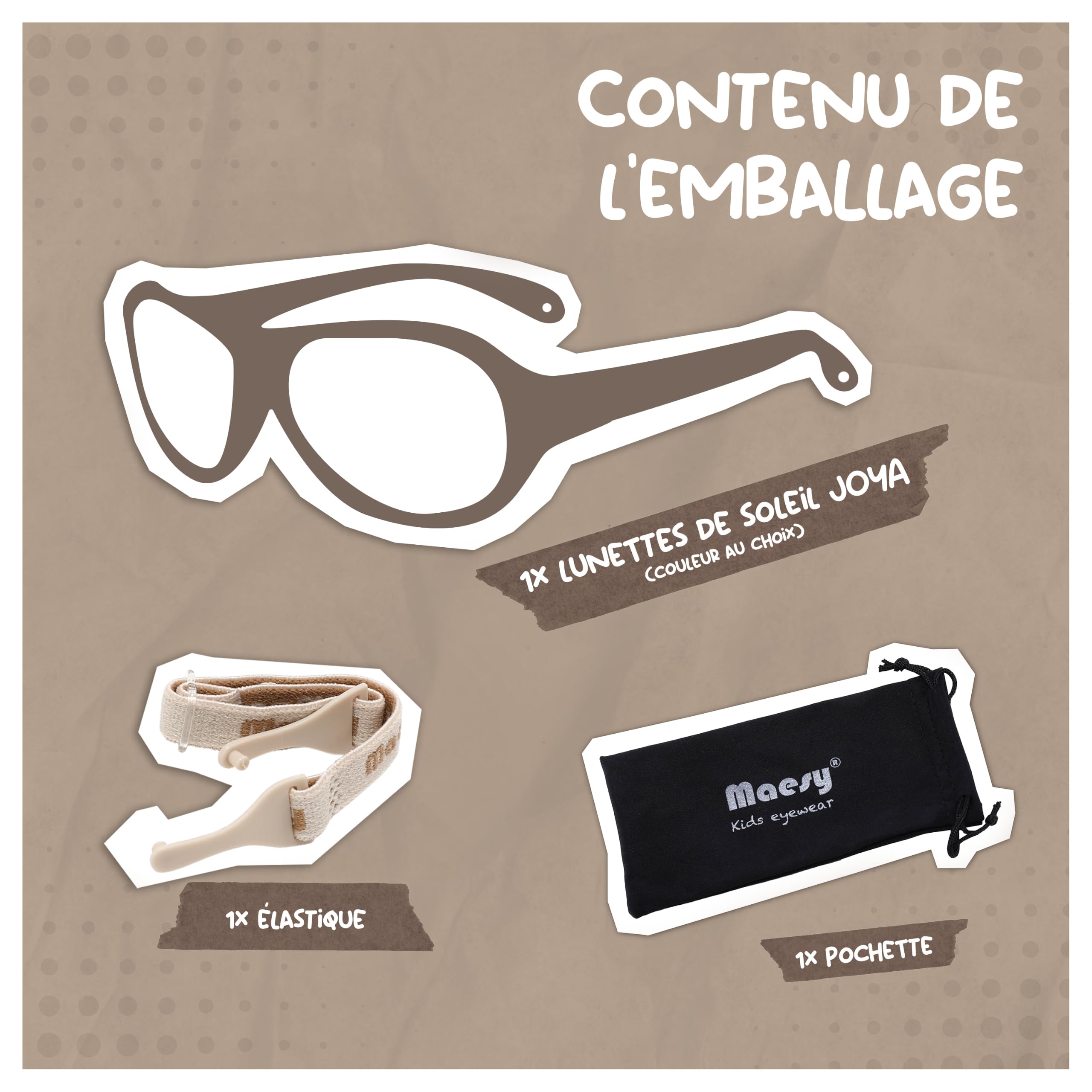 Lunettes de Soleil Bébé - 0-2 Ans - Protection UV400 Polarisée - Cadre Flexible et Pliable - Bande Élastique Réglable - Lunettes de Soleil Sûres et Confortables - Pour Enfant – Joya