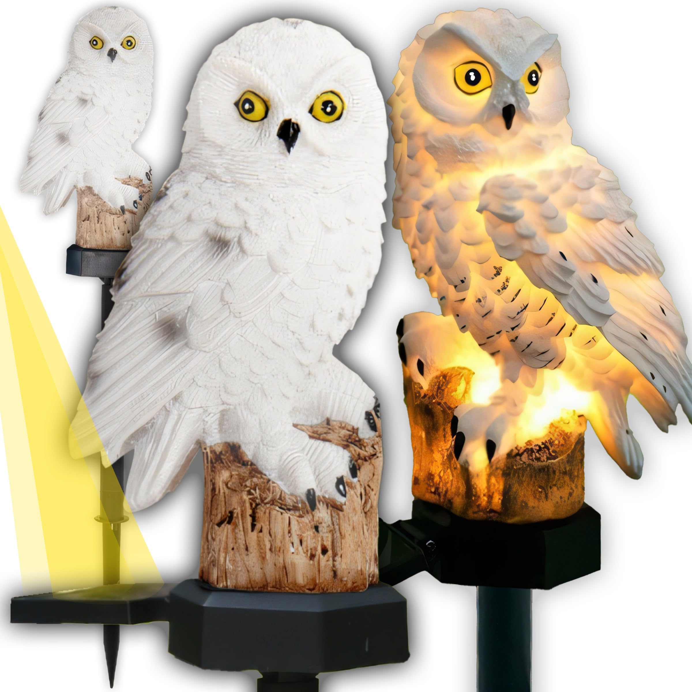 Retoo Solar Eule Licht LED, Gartendeko Wasserdichte IP44, Höhe 44 cm, Dämmerungssensor, Solarleuchte für Garten, Balkon, Blumenkästen, Gartenfigure, Lampe Weg, Gartenstatuen, Gartenleuchte, Weiß