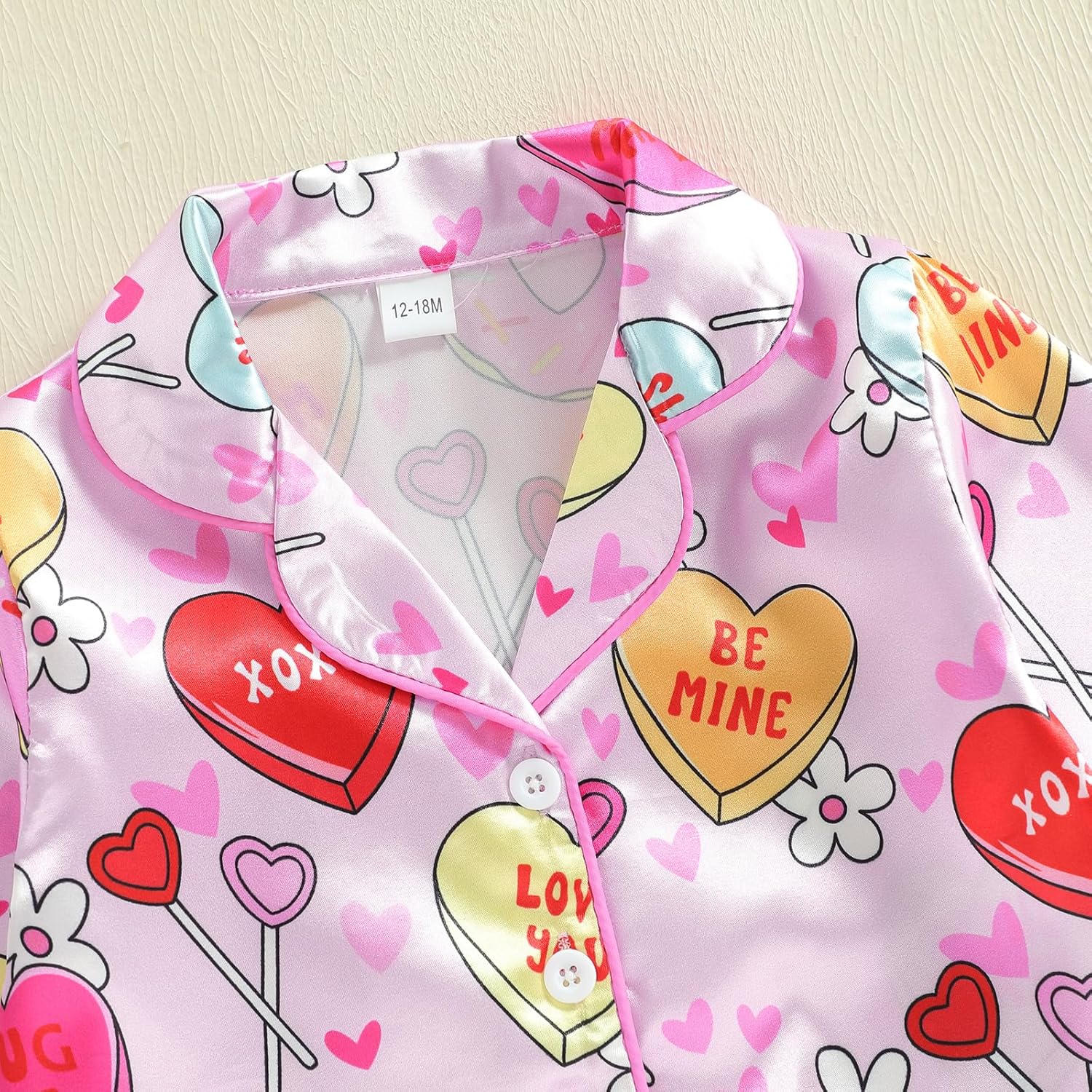 2Pcs Valentines Pajamas for Toddler Girl Lapel Button Bows Heart Print Tops and Pants Little Kids Girls PJ Nightgown - Image 4
