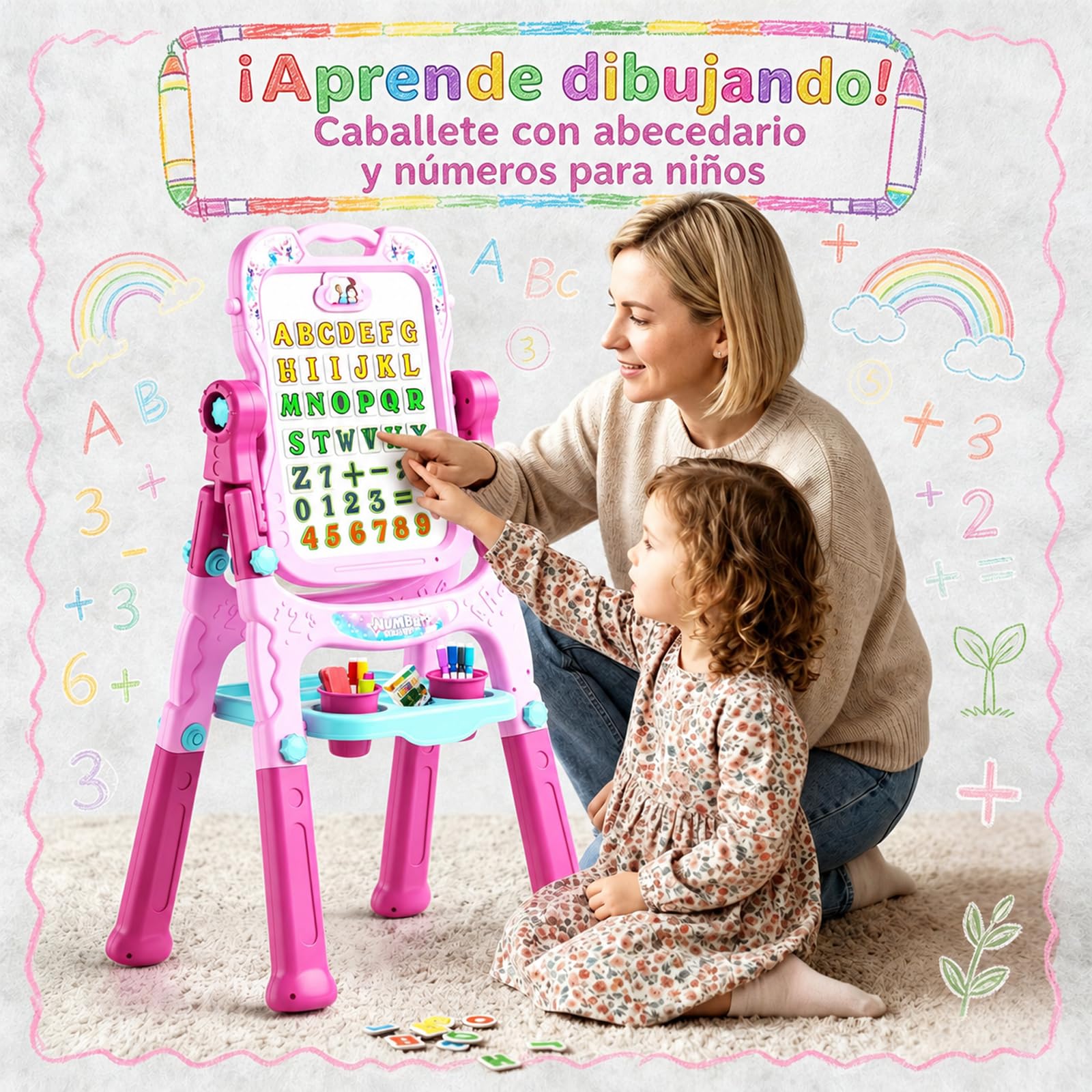 EUCOCO Pizarra Infantil, Regalo Niña 2 3 4 5 6 Años Juguetes Niña 2 3 4 5 6 Años Pizarra Magica Infantil Caballete Navidad Regalos Niñas 2-12 Años Regalo de Cumpleaños Ideas Regalos Originale
